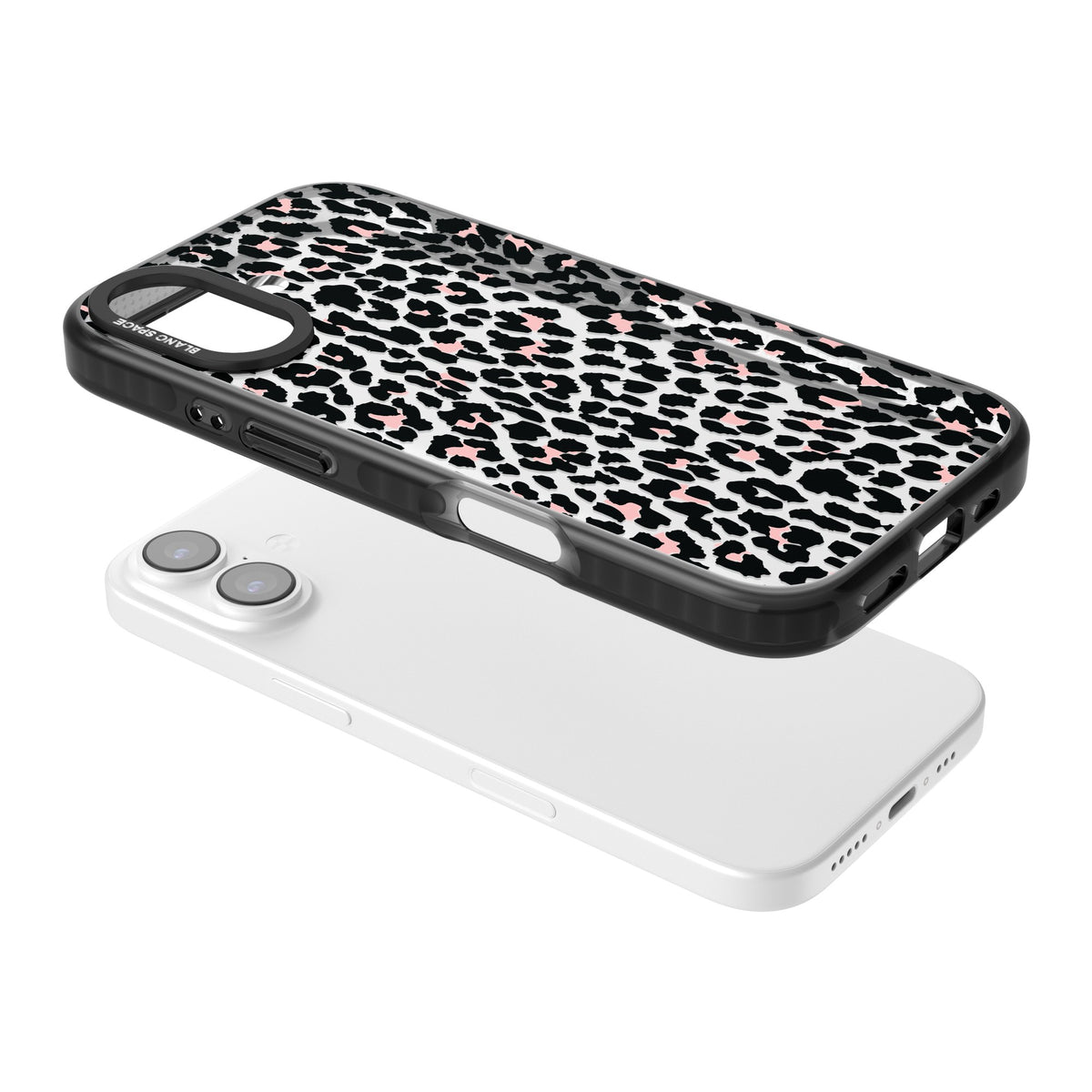 Tatty Leopard iPhone 16 / iPhone 16 Plus / iPhone 17 Impact Black Phone Case angled