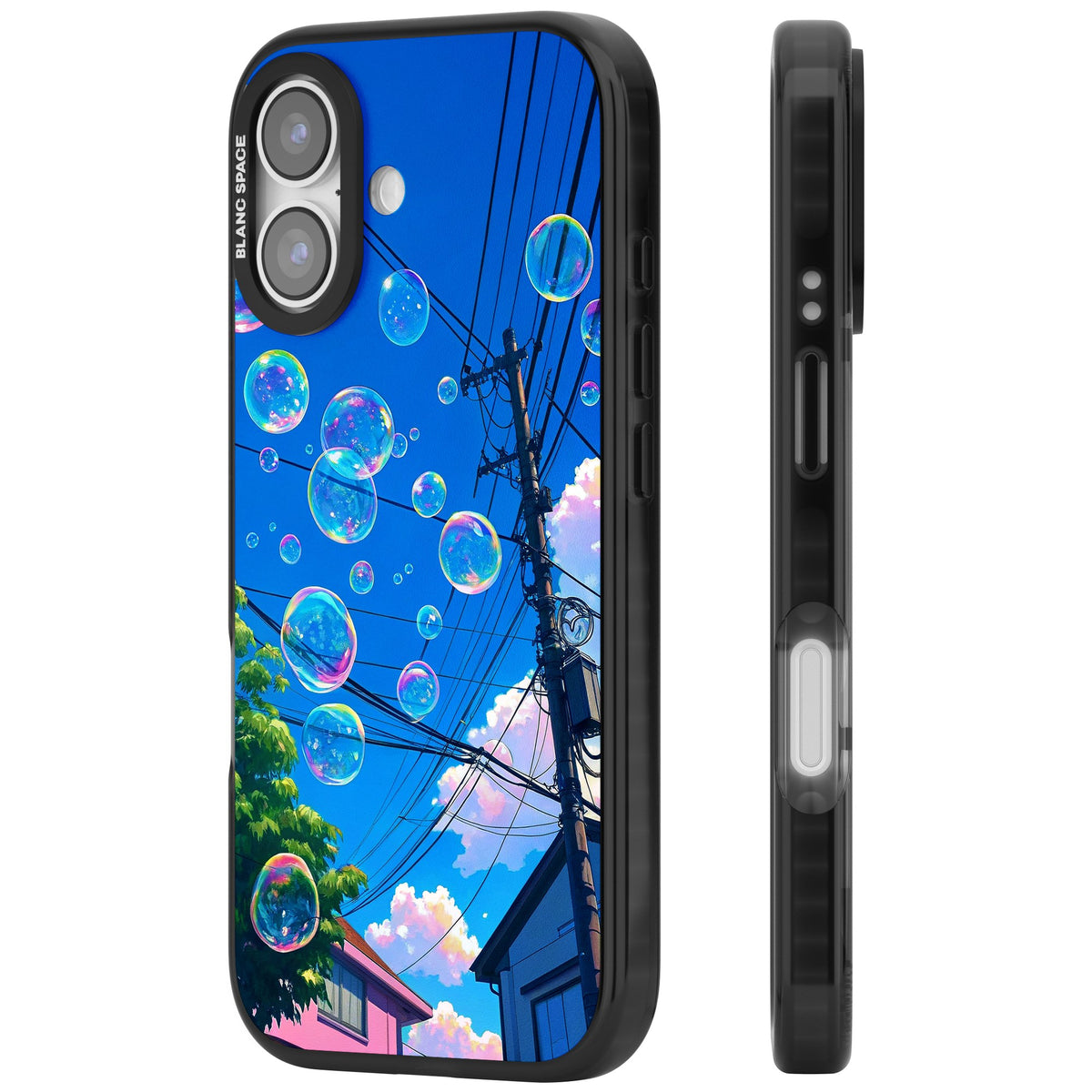 Suburban Bubbles iPhone 16 / iPhone 16 Plus / iPhone 17 Impact Black Phone Case side