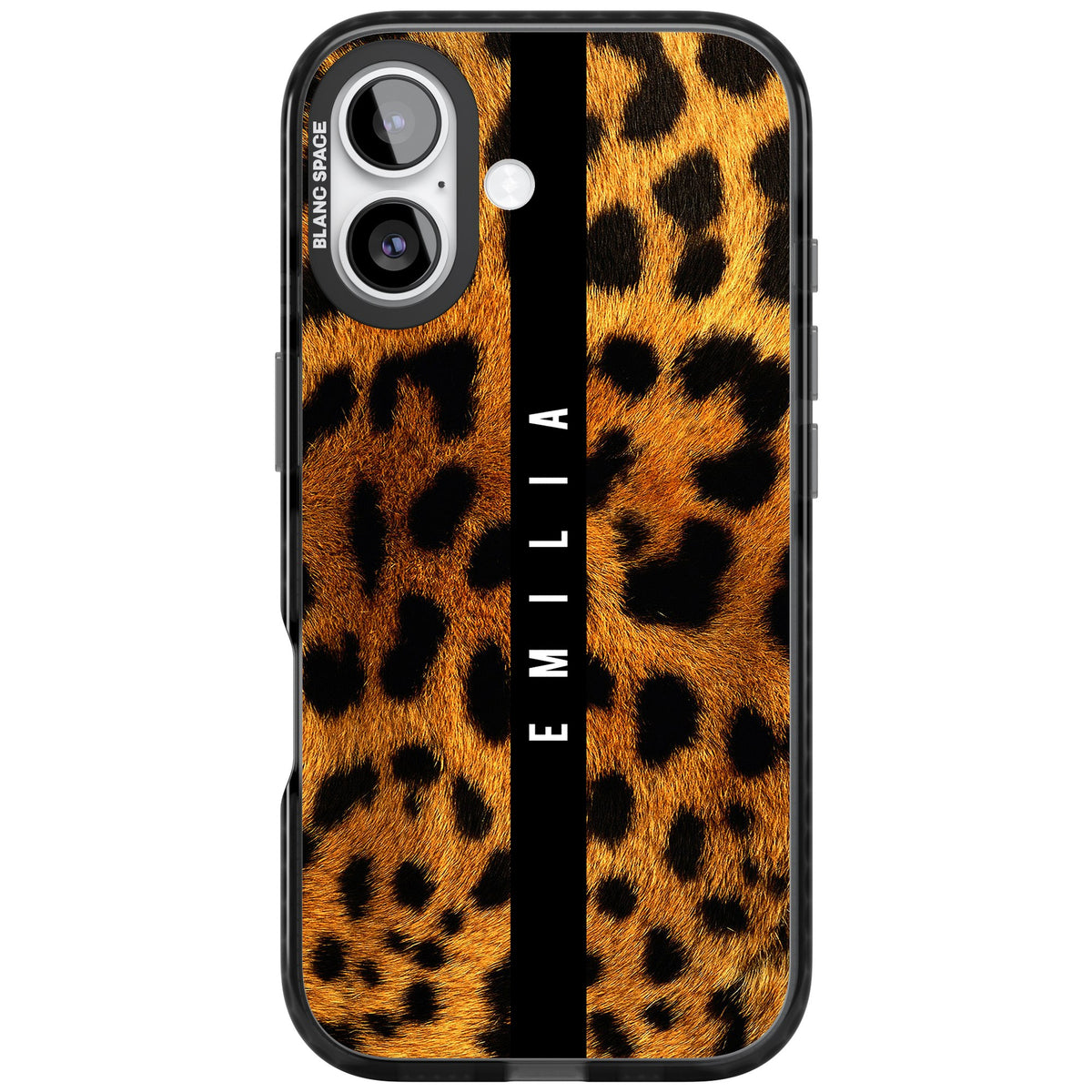Leopard Print iPhone 16 / iPhone 16 Plus / iPhone 17 Impact Black Phone Case front