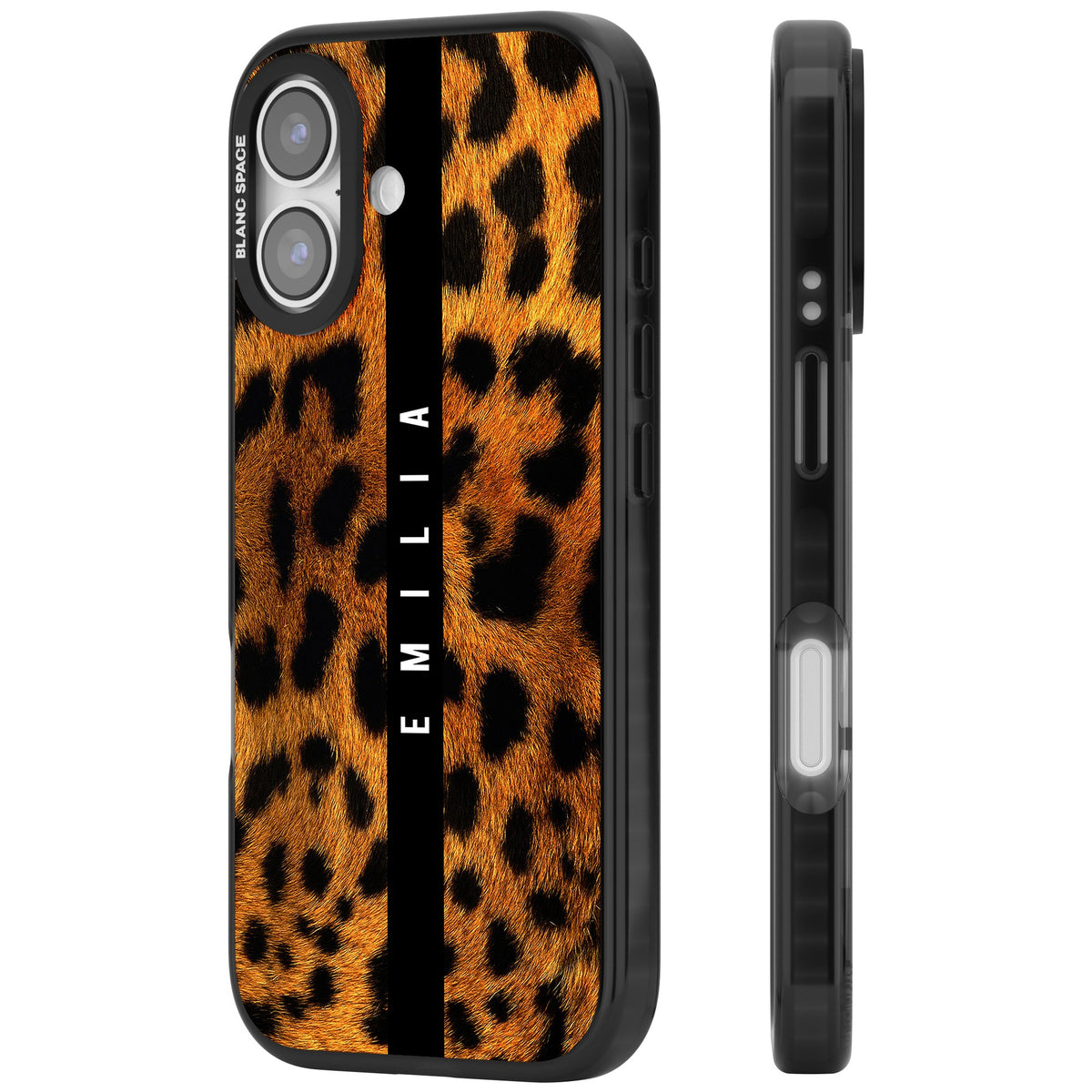 Leopard Print iPhone 16 / iPhone 16 Plus / iPhone 17 Impact Black Phone Case side