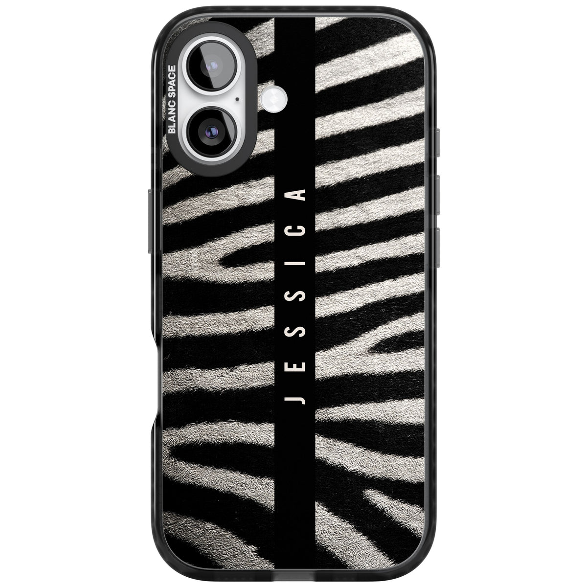 Zebra Print iPhone 16 / iPhone 16 Plus / iPhone 17 Impact Black Phone Case front