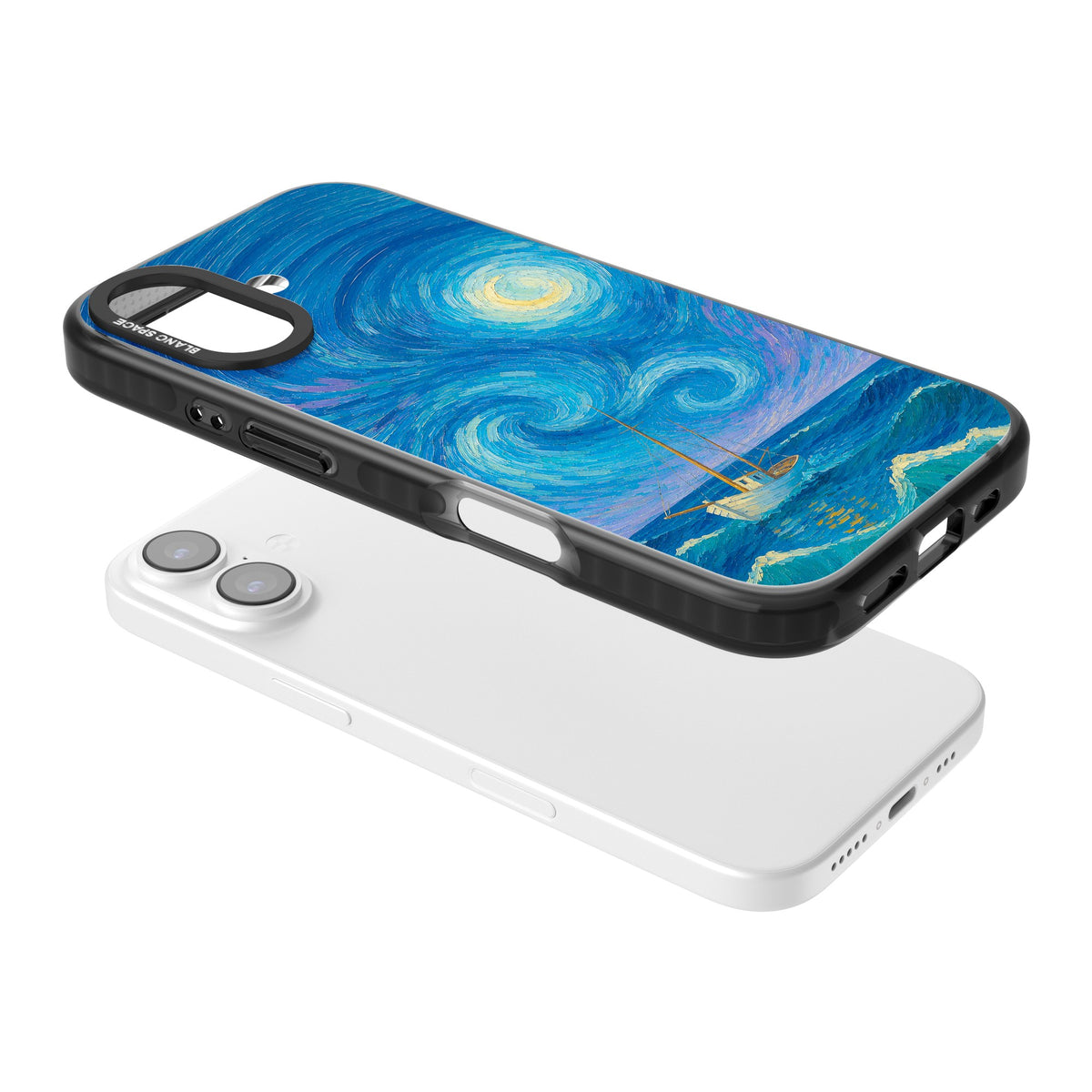 Moonlit Tide iPhone 16 / iPhone 16 Plus / iPhone 17 Impact Black Phone Case angled