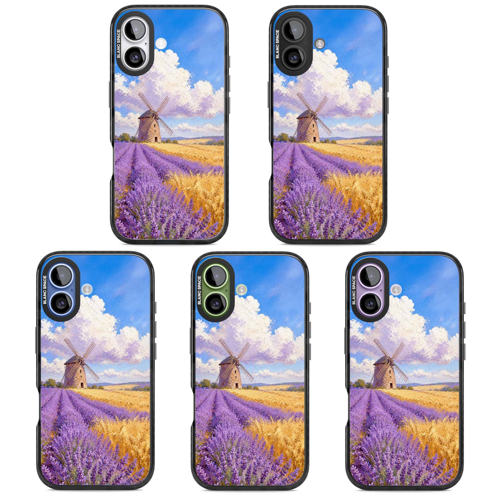 Lavender Mill cottagecore iPhone case featuring a French windmill, lavender field and golden wheat oil painting | Clear Impact case for iPhone 17