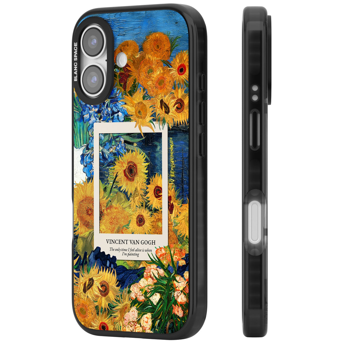 Van Gogh Sunflowers iPhone 16 / iPhone 16 Plus / iPhone 17 Impact Black Phone Case side
