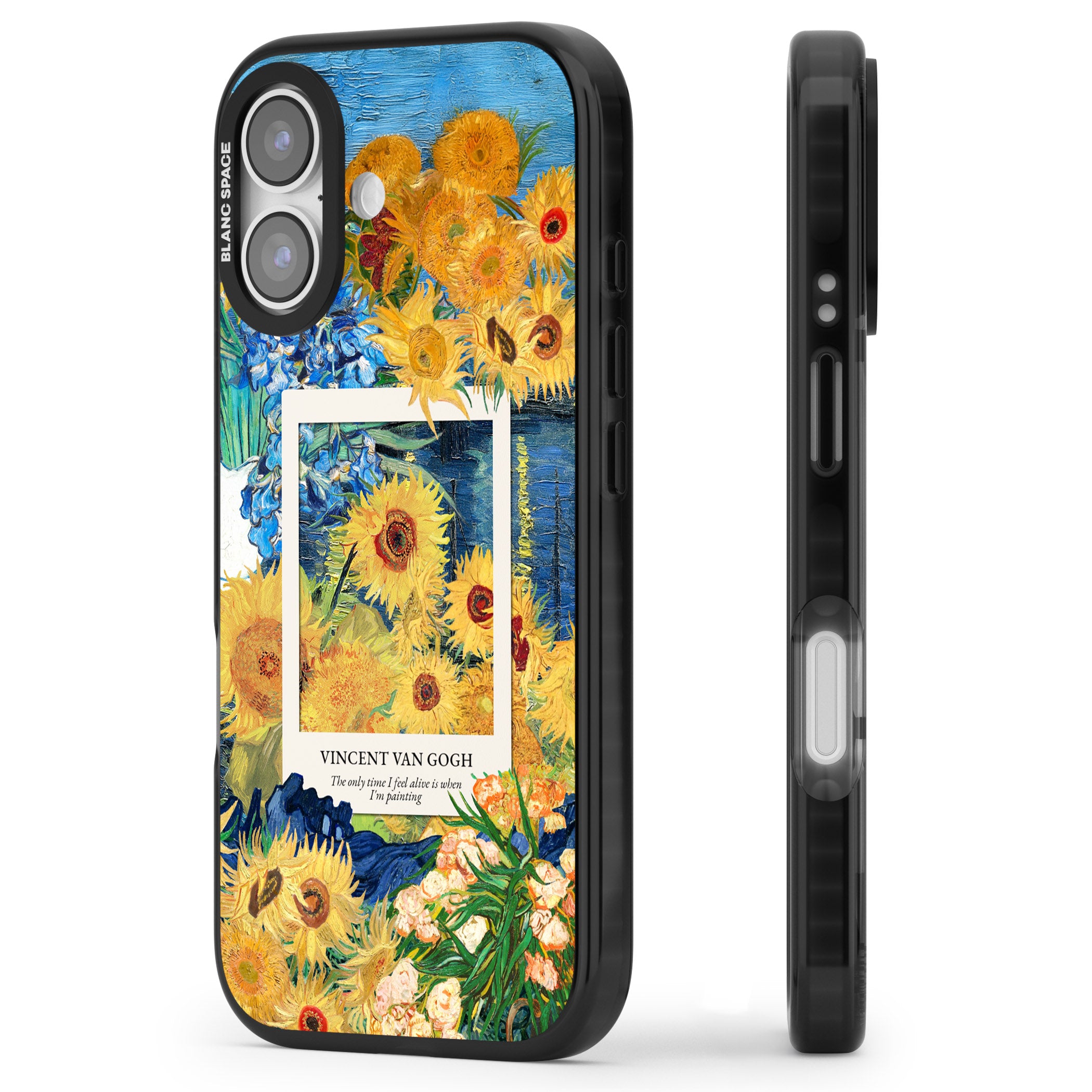 Van Gogh Sunflowers iPhone 17 Impact Black Phone Case Side Profile