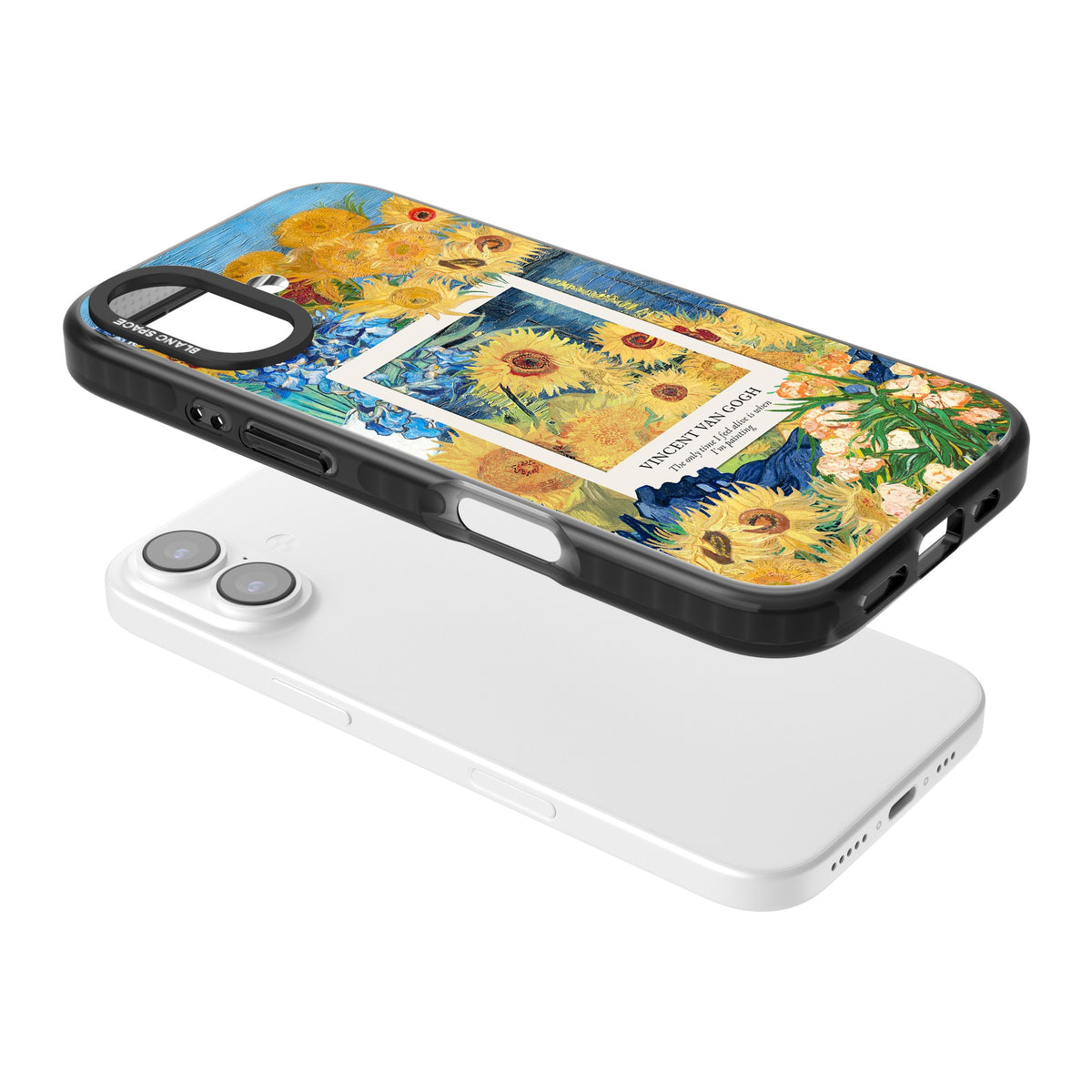 Van Gogh Sunflowers iPhone 16 / iPhone 16 Plus / iPhone 17 Impact Black Phone Case angled