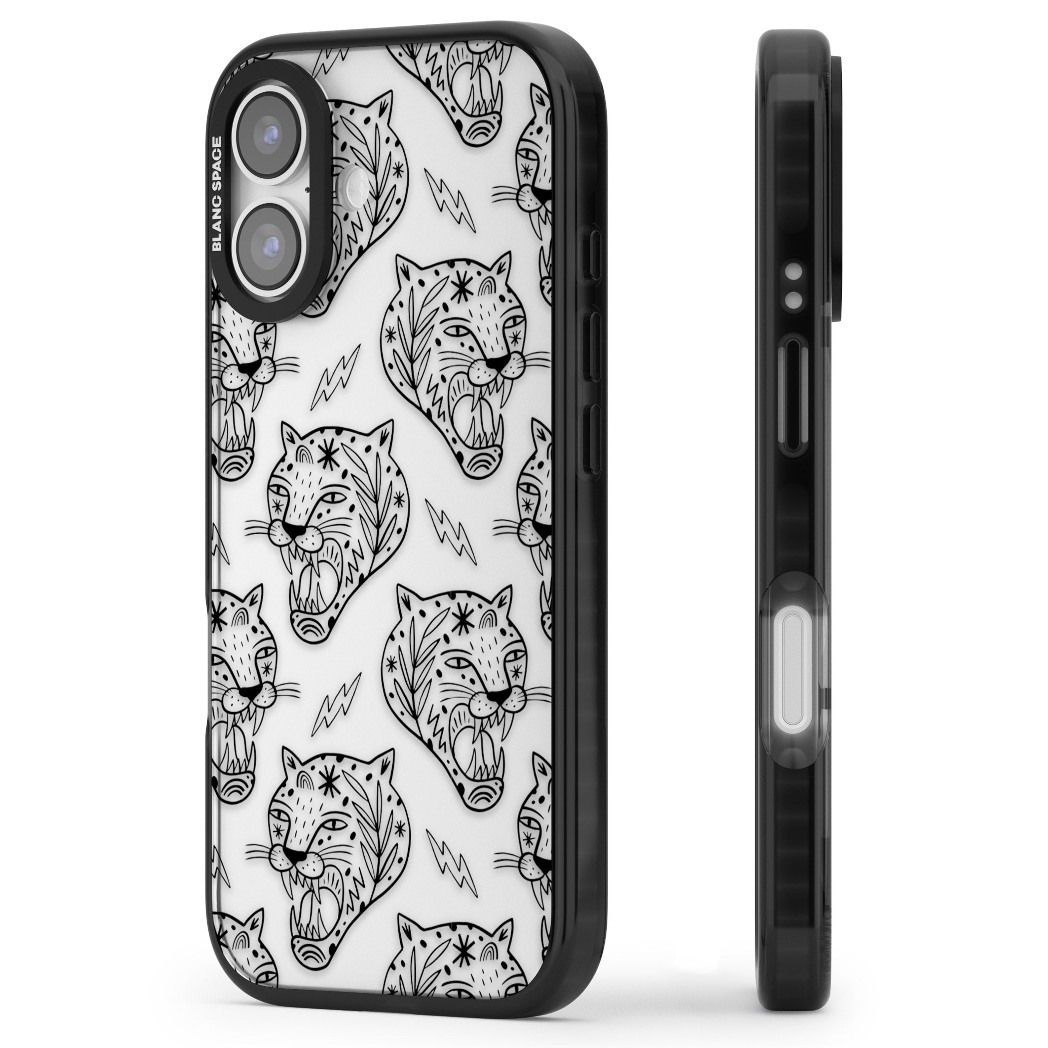 Black Tiger Roar Pattern iPhone 17 Impact Black Phone Case Side Profile