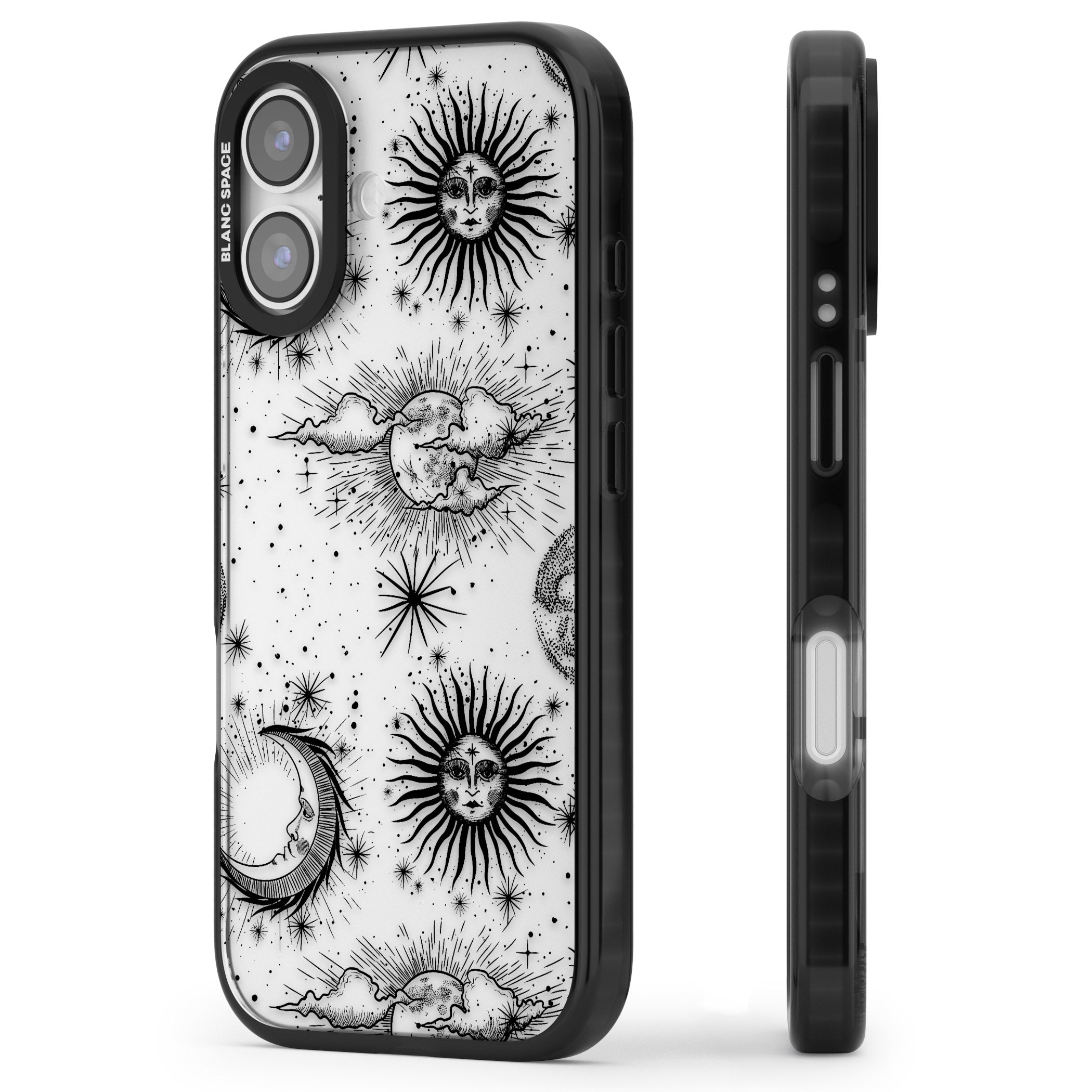 Suns, Moons & Clouds iPhone 17 Impact Black Phone Case Side Profile
