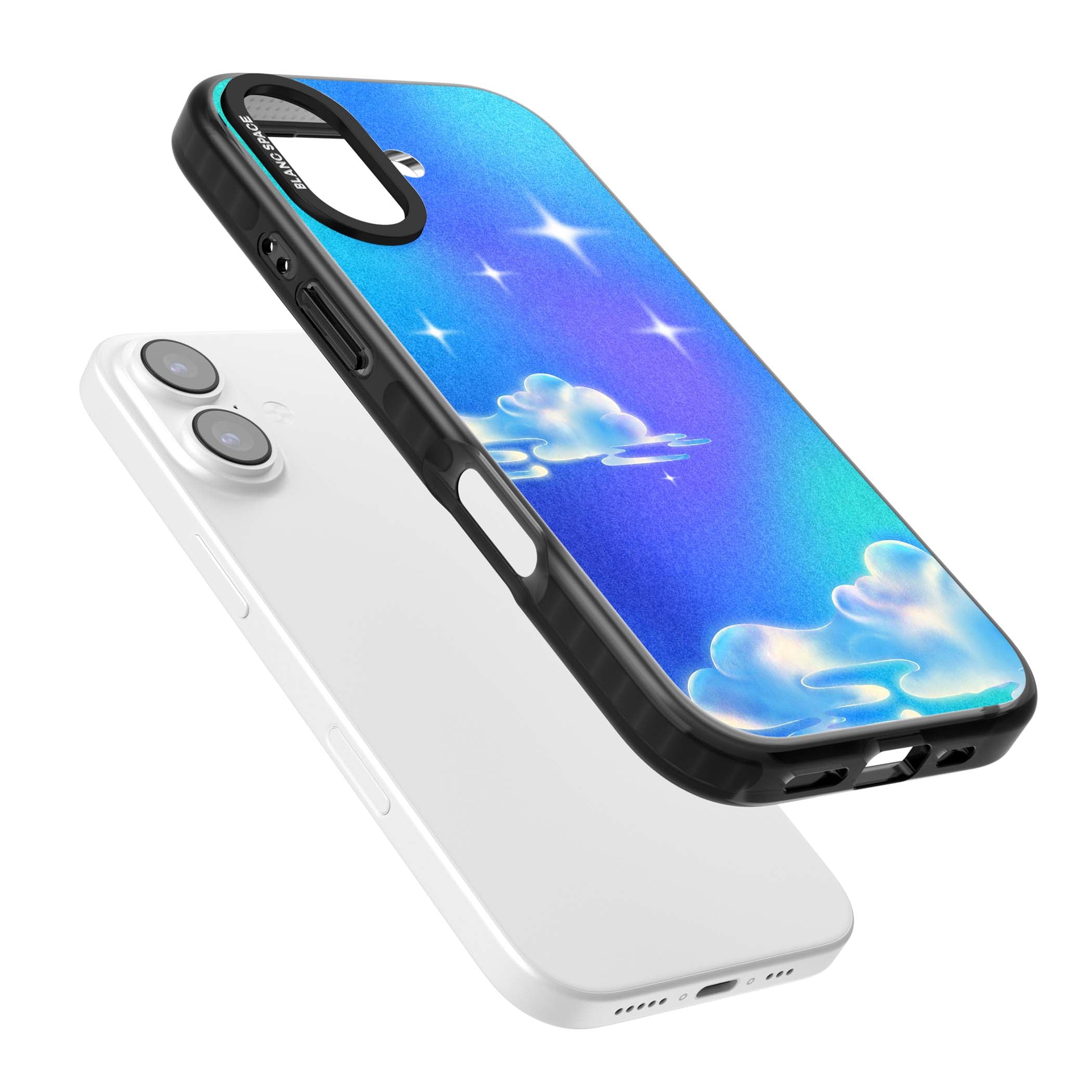 Aurora celestial iPhone case featuring dreamy iridescent clouds, sparkling stars and pastel blue purple sky | Clear Impact case for iPhone 17