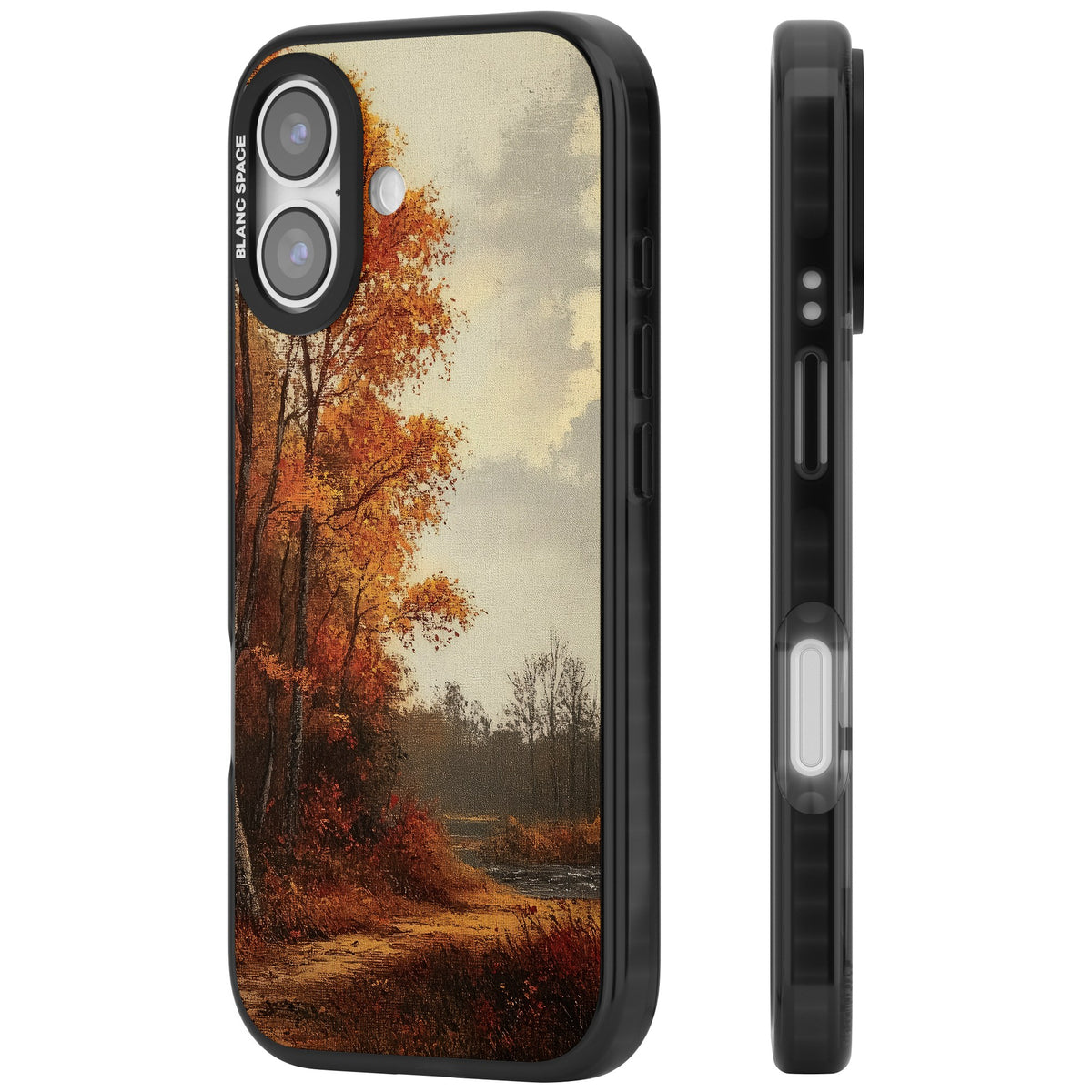 Vintage Autumn Oil Painting iPhone 16 / iPhone 16 Plus / iPhone 17 Impact Black Phone Case side
