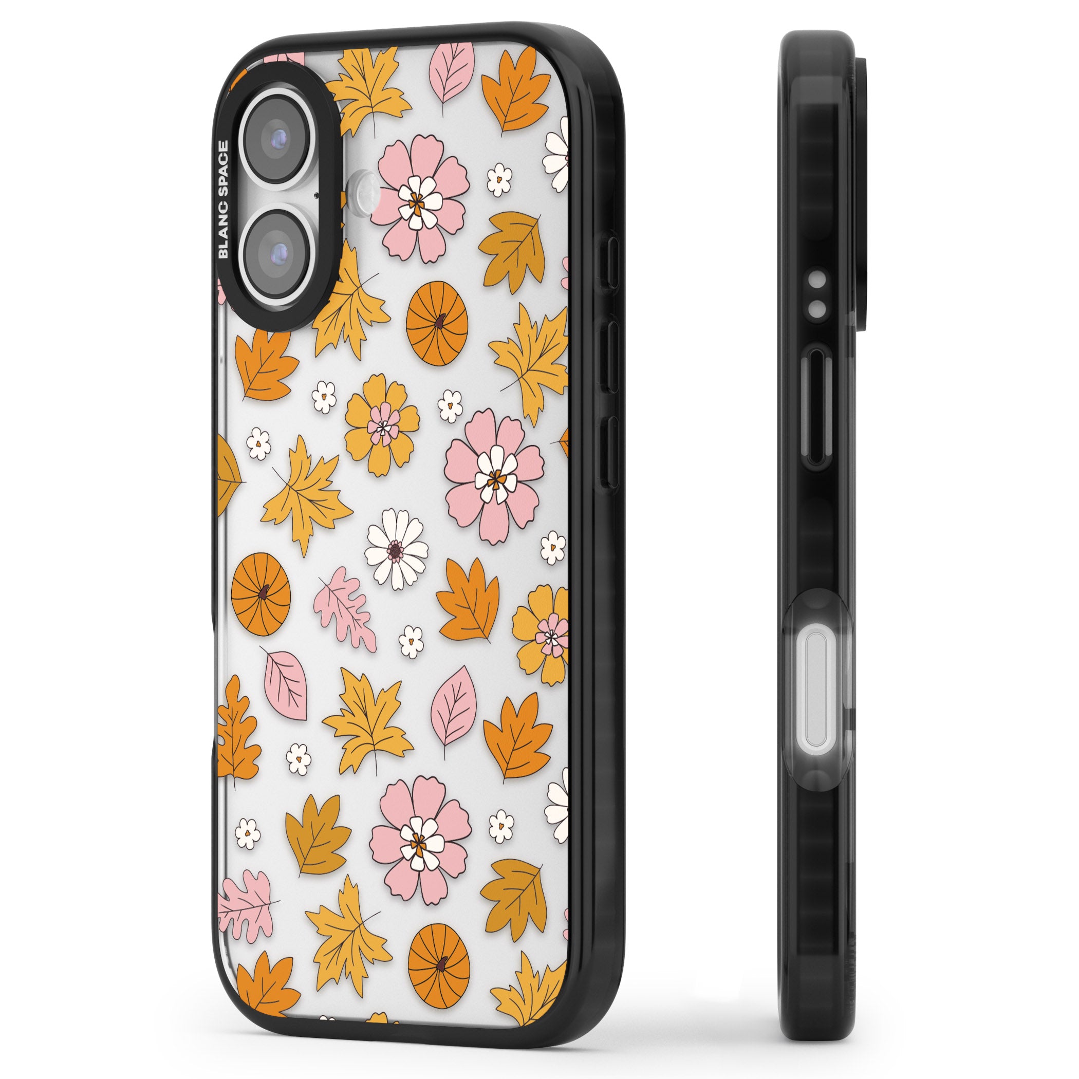 Autumn Leaves And Flowers iPhone 17 Impact Black Phone Case Side Profile