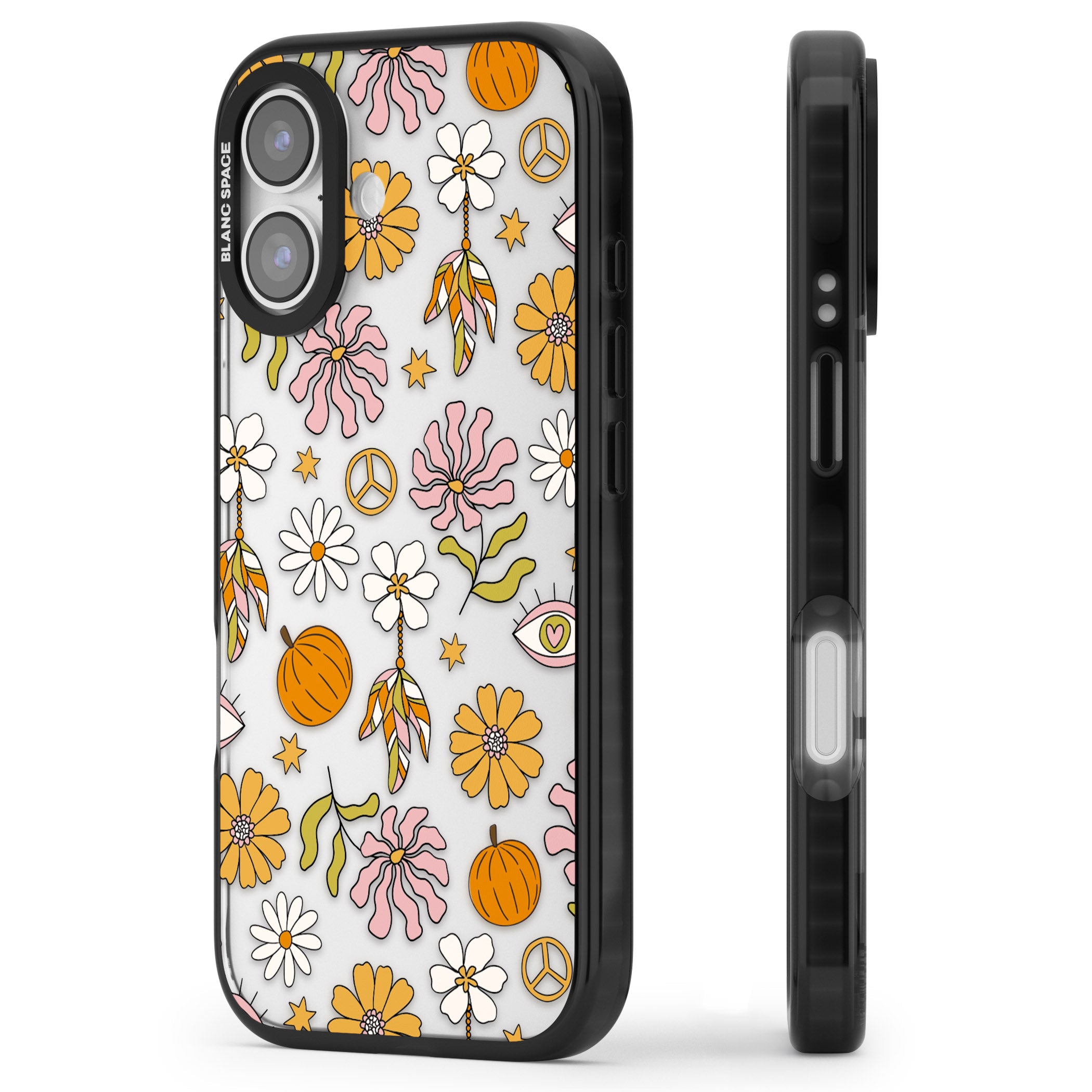 Retro Boho Fall Floral iPhone 17 Impact Black Phone Case Side Profile