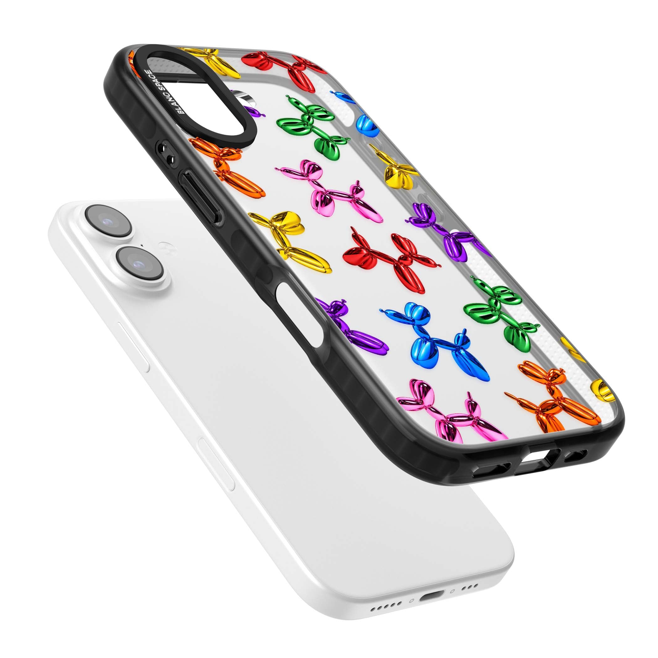 Balloon Dogs pop art iPhone case featuring rainbow chrome balloon dogs in Jeff Koons style | Clear Impact case for iPhone 17