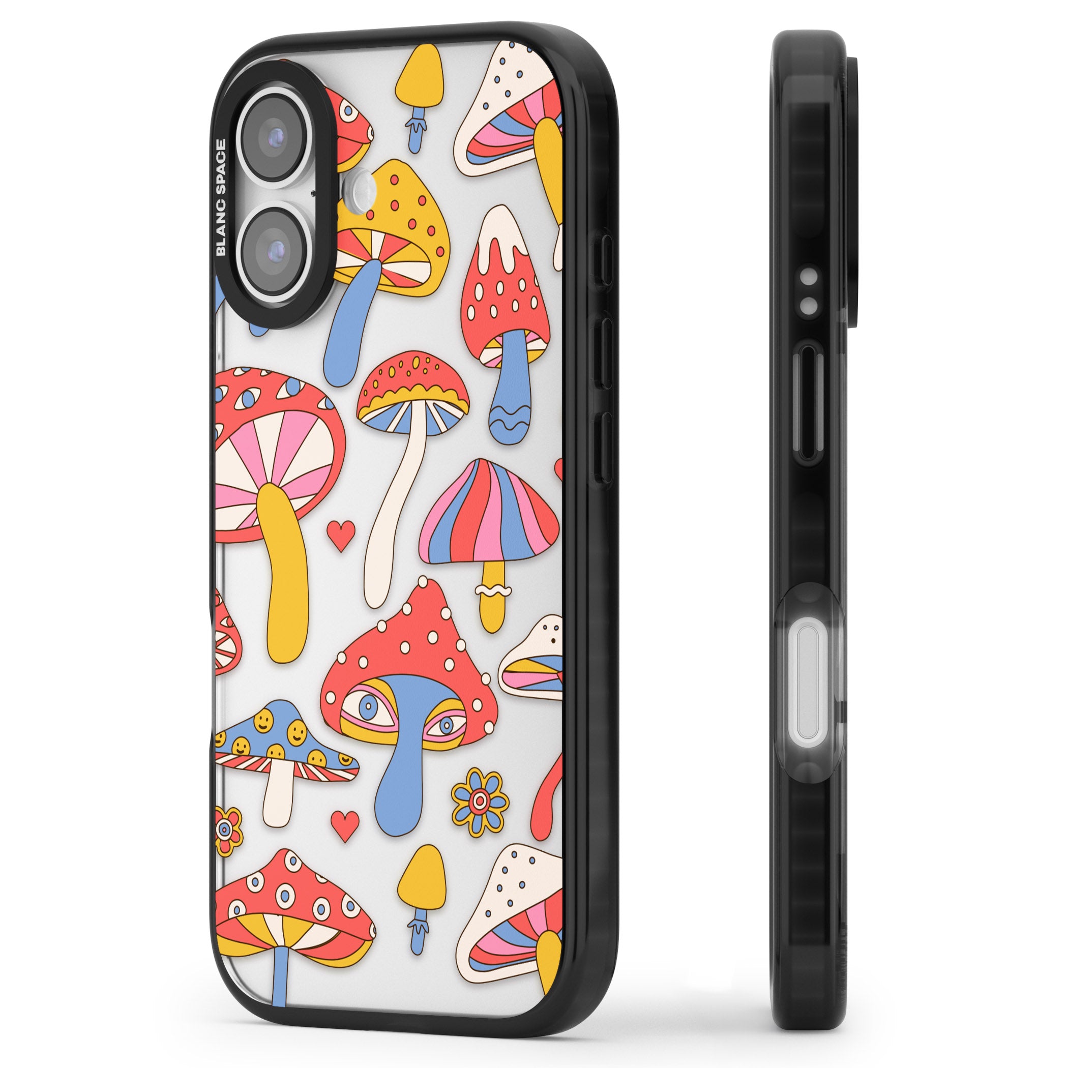 Vibrant Shrooms iPhone 17 Impact Black Phone Case Side Profile