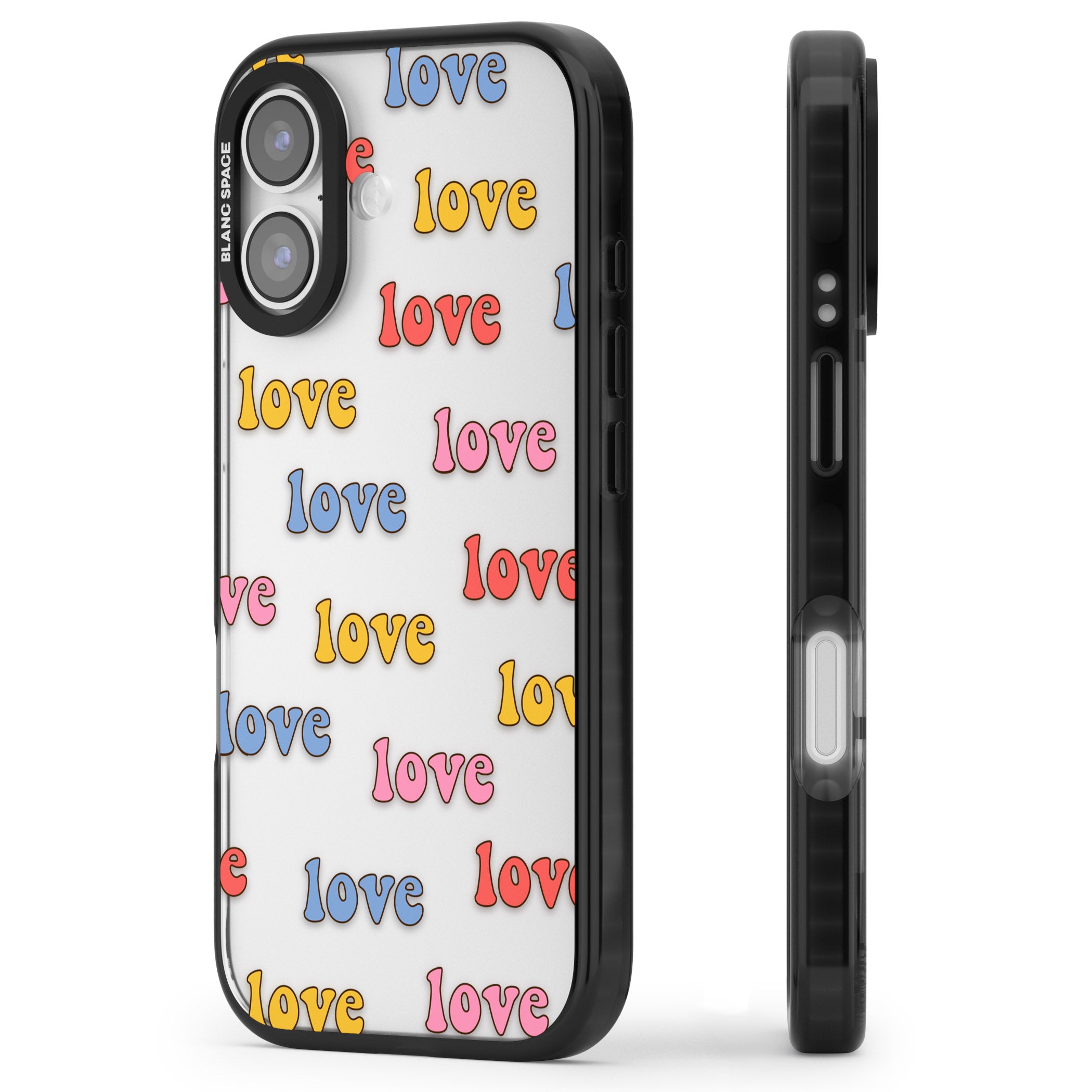 Love Pattern iPhone 17 Impact Black Phone Case Side Profile