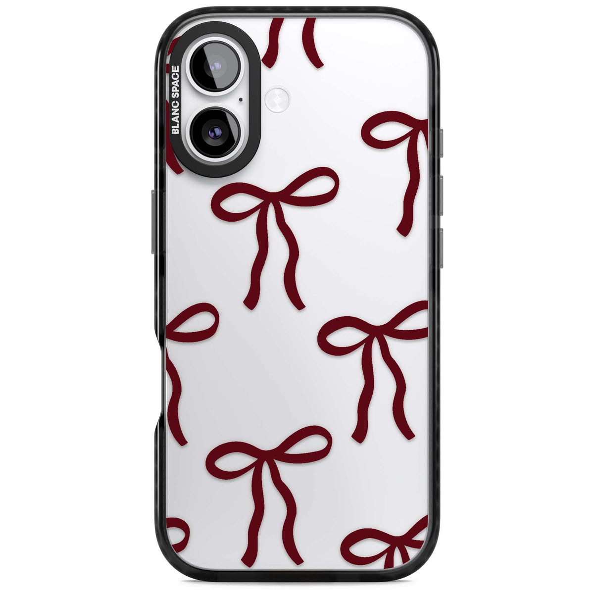 Burgundy Bows coquette iPhone case featuring hand-drawn burgundy red bows on a clear background | Clear Impact case for iPhone 17