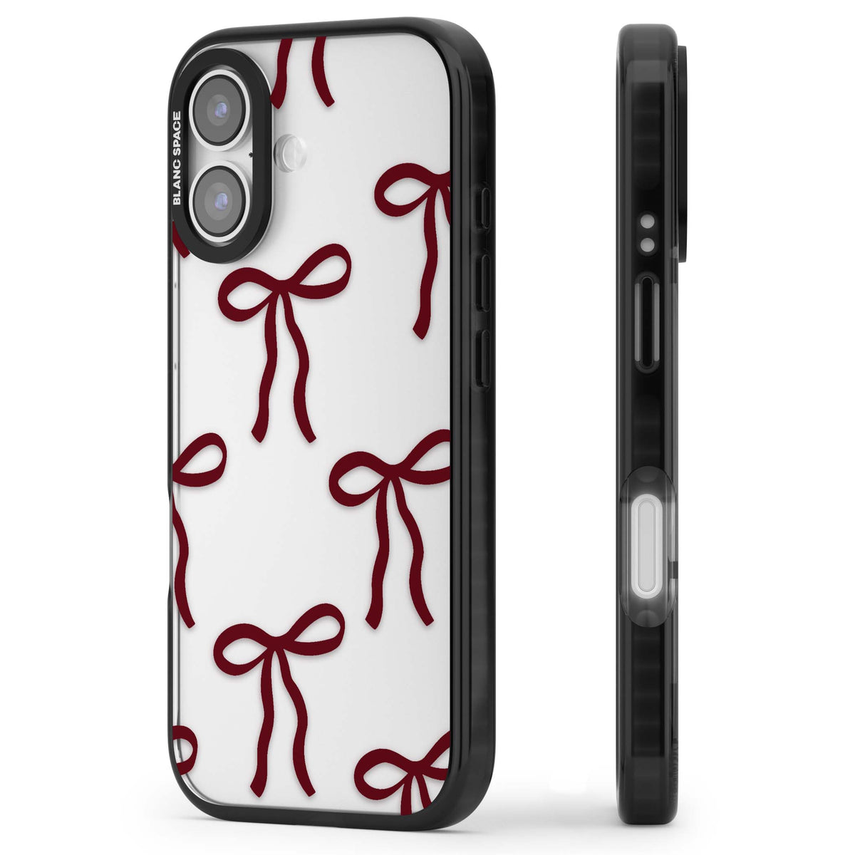 Burgundy Bows coquette iPhone case featuring hand-drawn burgundy red bows on a clear background | Clear Impact case for iPhone 17