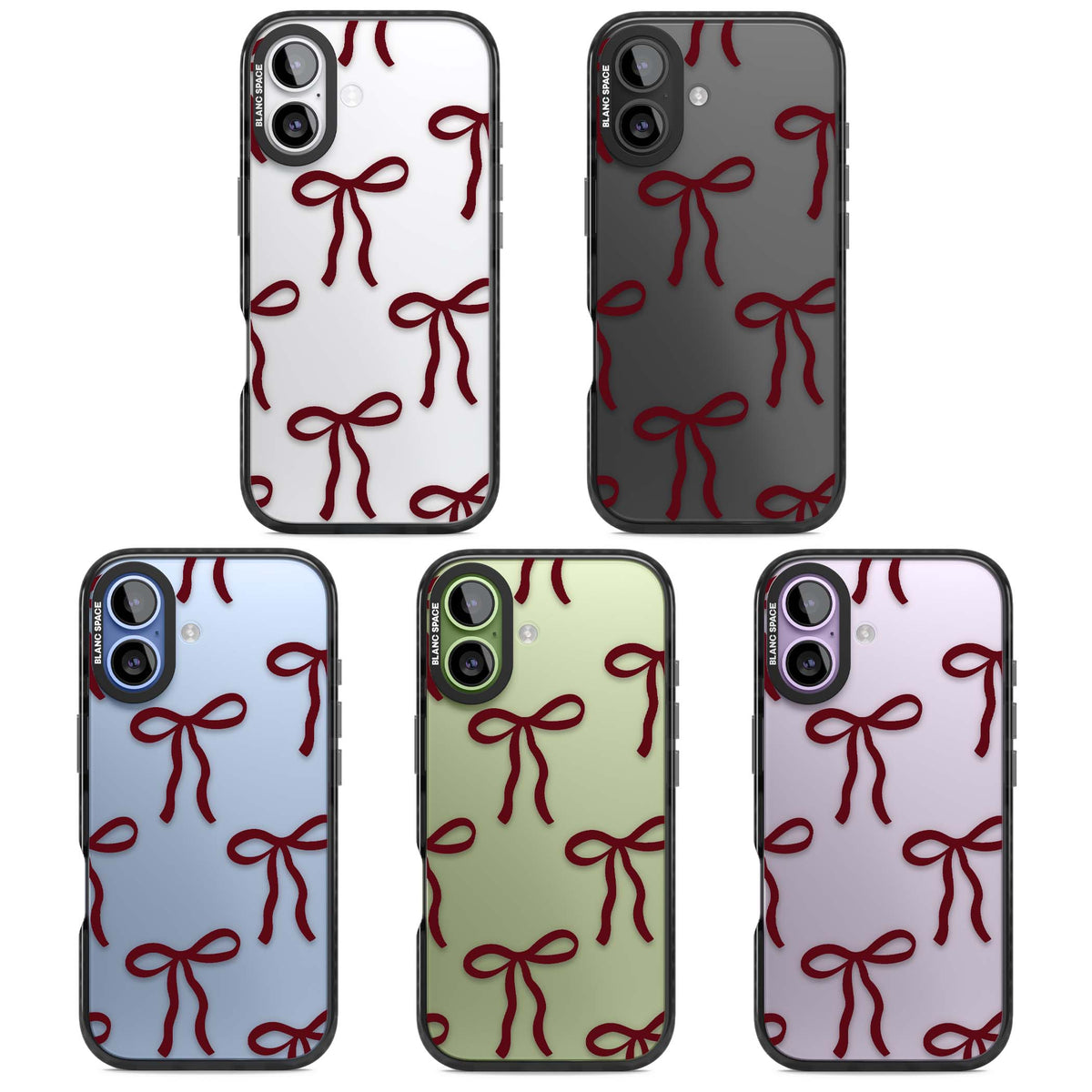 Burgundy Bows coquette iPhone case featuring hand-drawn burgundy red bows on a clear background | Clear Impact case for iPhone 17