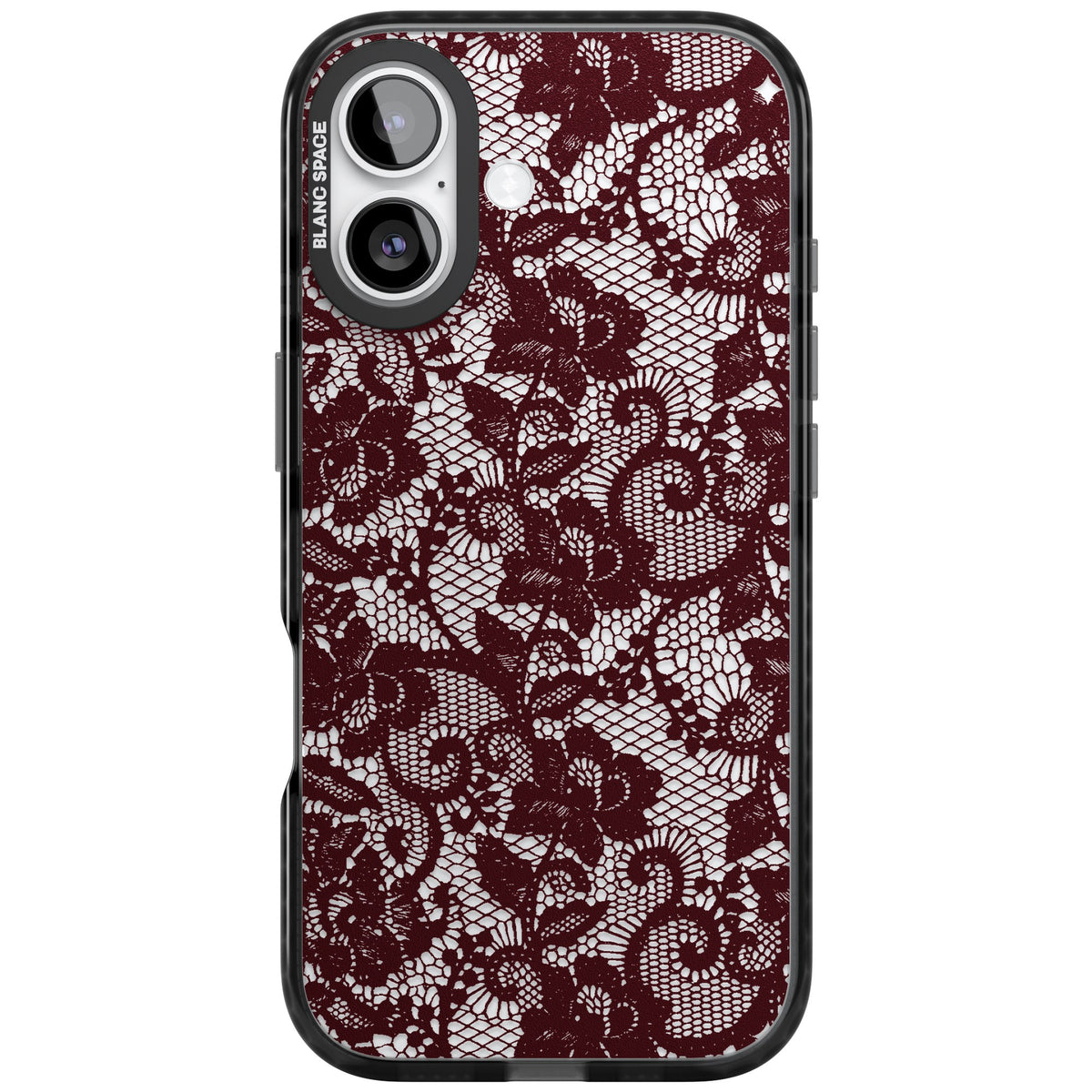 Burgundy Lace iPhone 16 / iPhone 16 Plus / iPhone 17 Impact Black Phone Case front