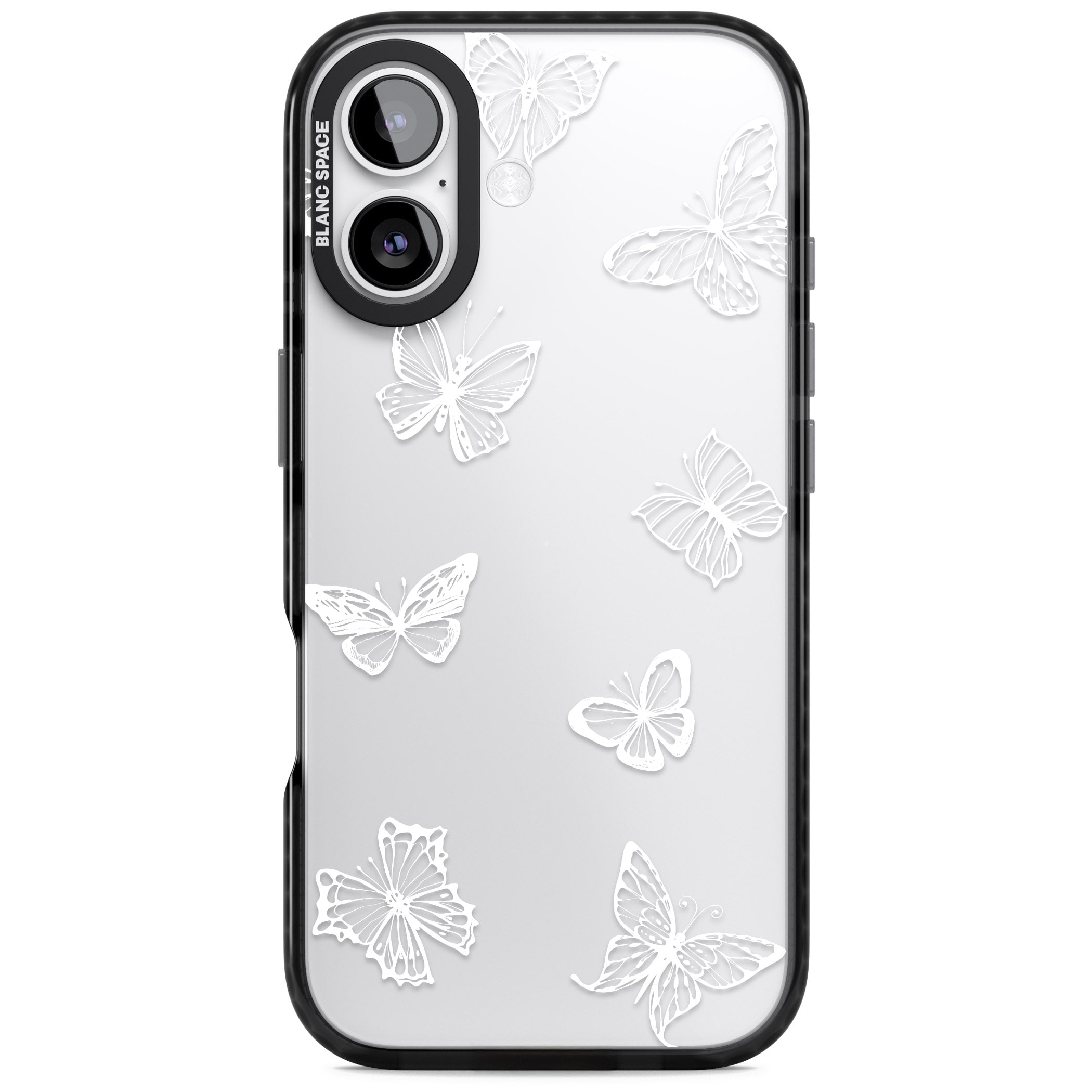 White Butterfly Line Pattern iPhone 17 Impact Black Phone Case
