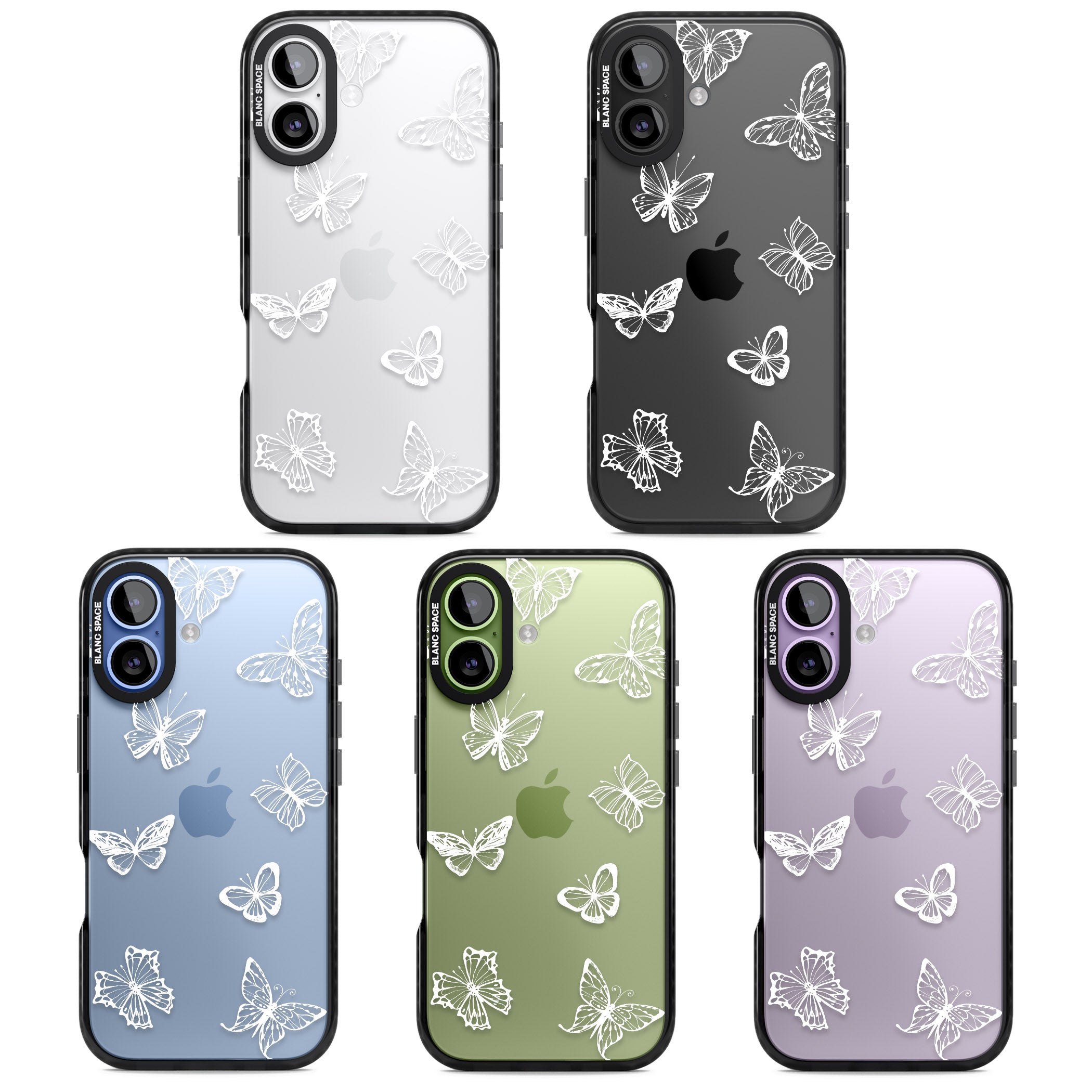 White Butterfly Line Pattern iPhone 17 Impact Black Phone Case APT Impact Protection