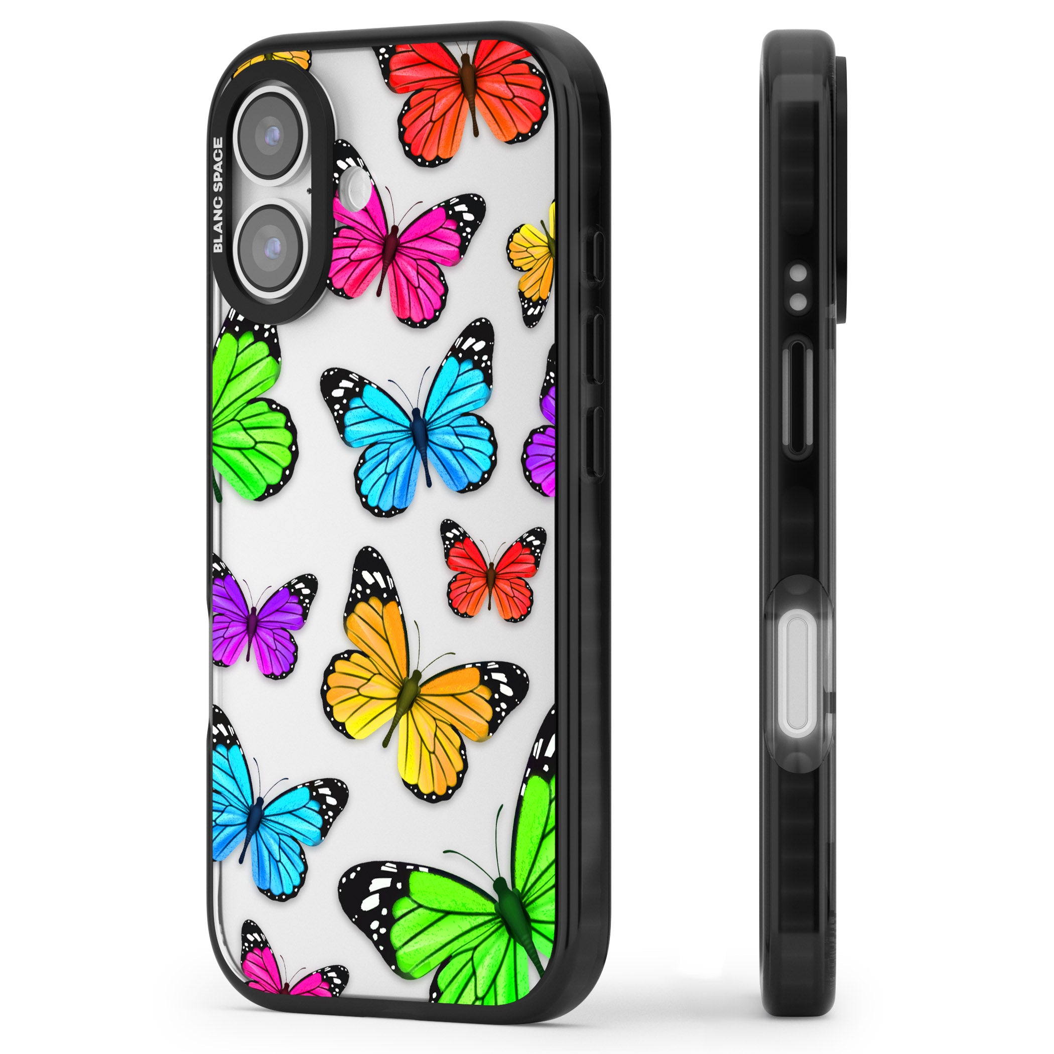 Vibrant Butterflies iPhone 17 Impact Black Phone Case Side Profile