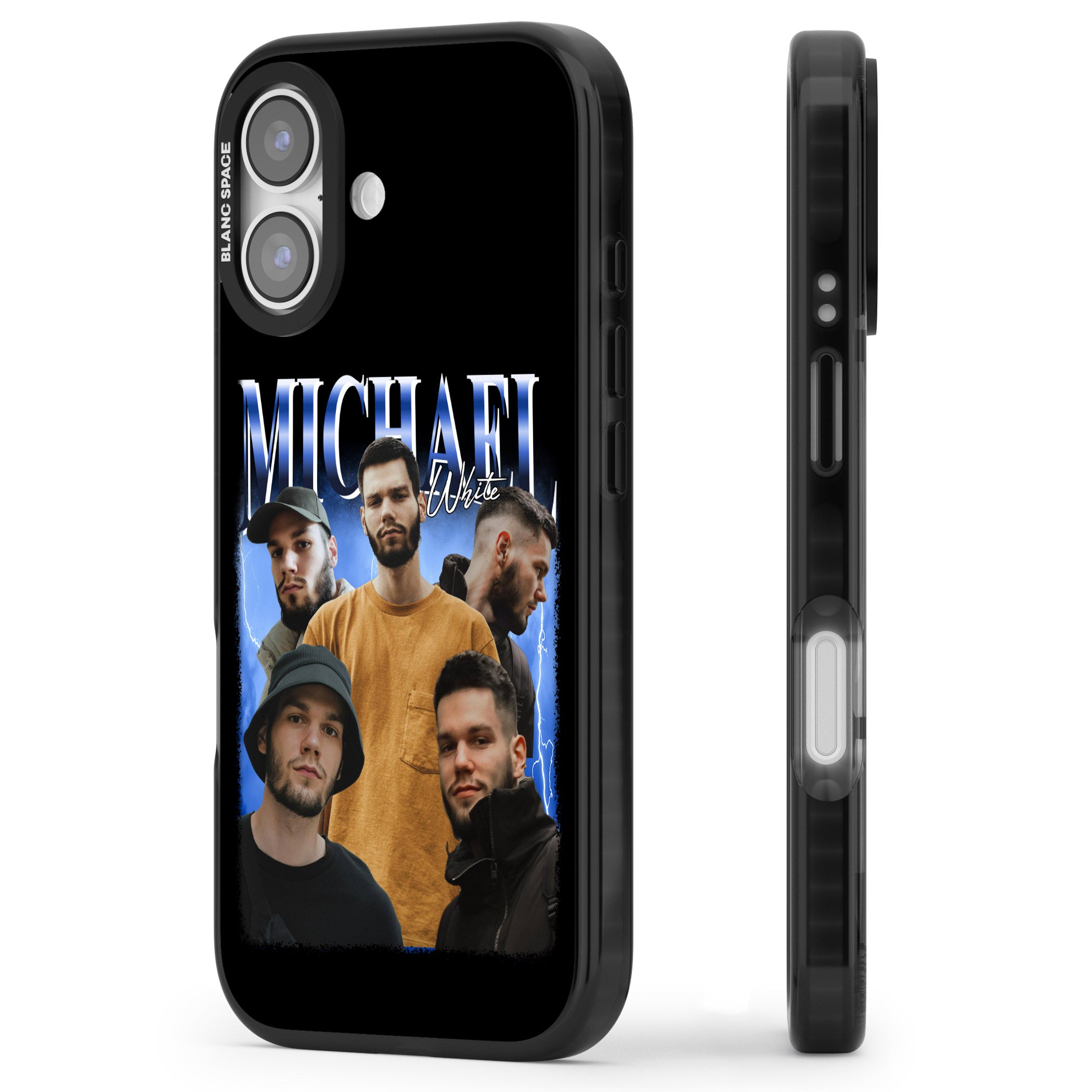 Personalised Airbrush Name & Photo Collage (Blue) iPhone 17 Impact Black Phone Case Side Profile