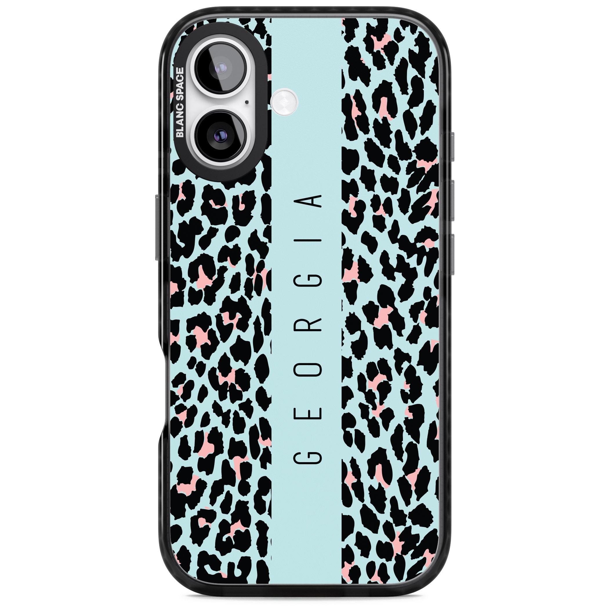 Personalised Blue Leopard iPhone 17 Impact Black Phone Case