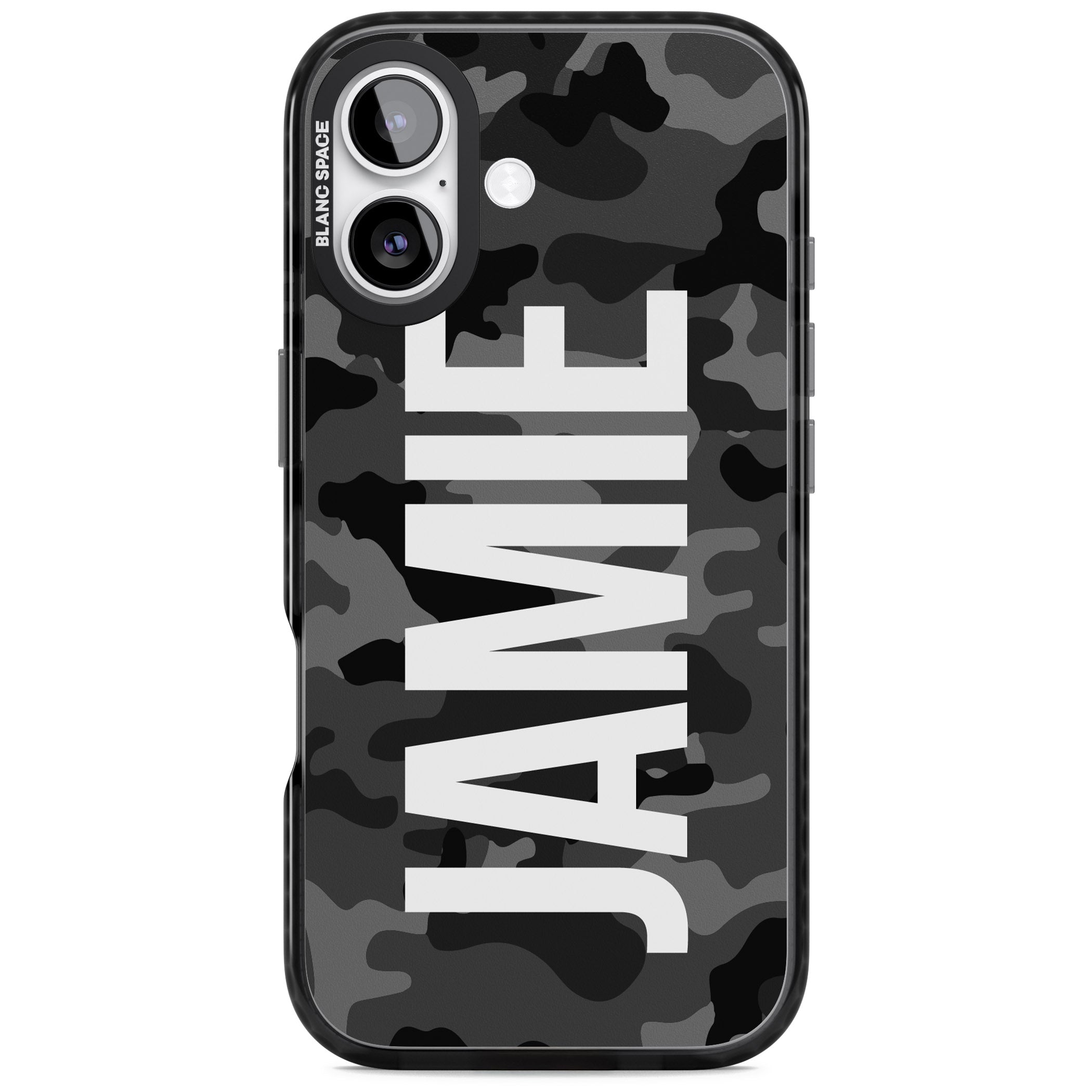 Personalised Black Camo Name Vertical iPhone 17 Impact Black Phone Case