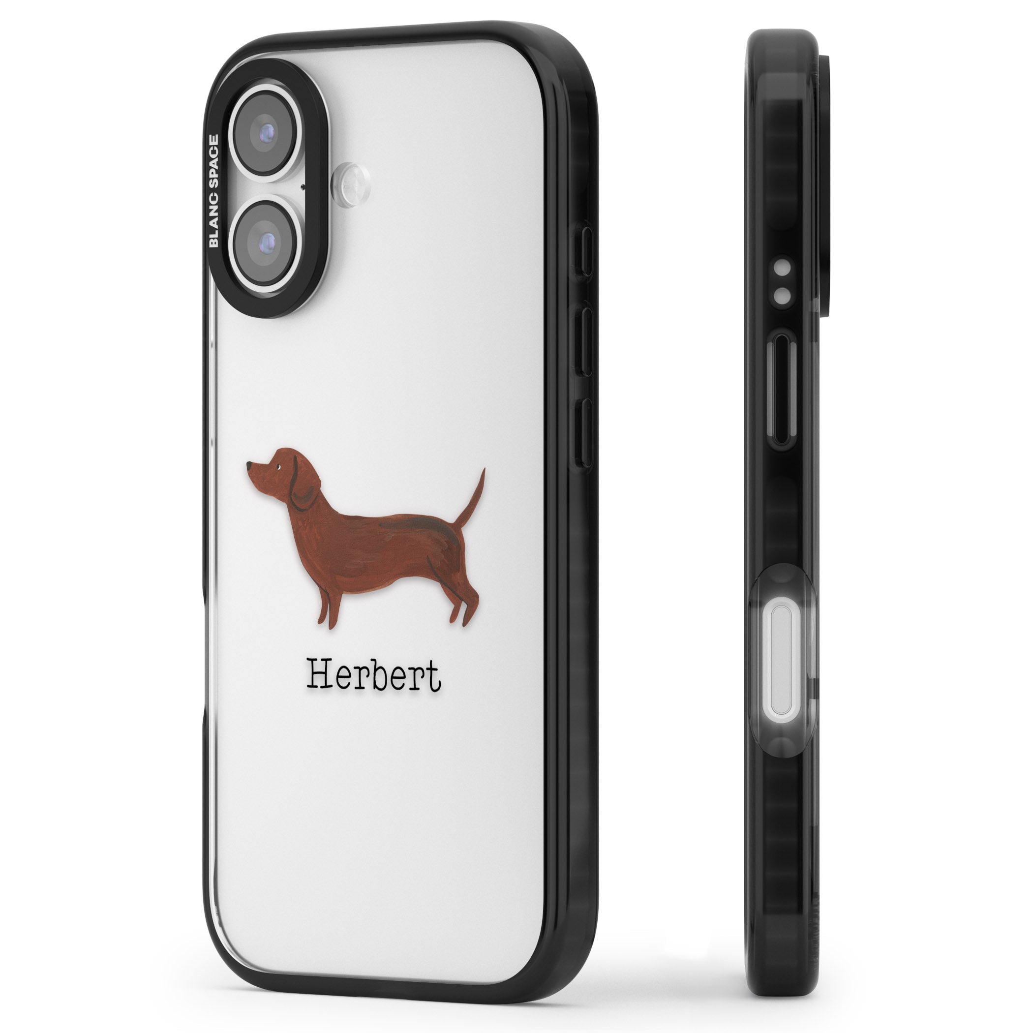 Personalised Sausage Dog iPhone 17 Impact Black Phone Case Side Profile