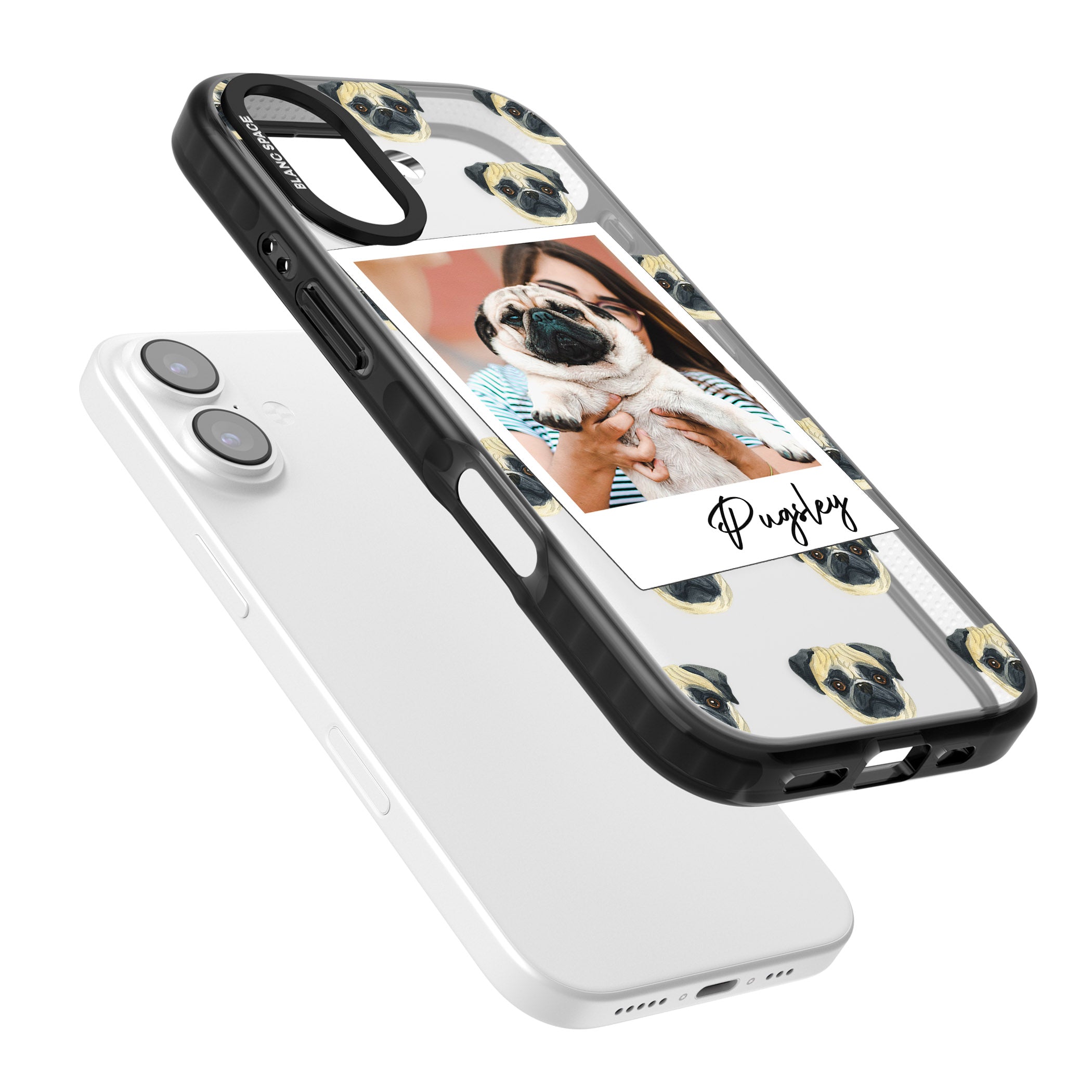 Personalised Pug Instant Camera Photo iPhone 17 Impact Black Phone Case Colours