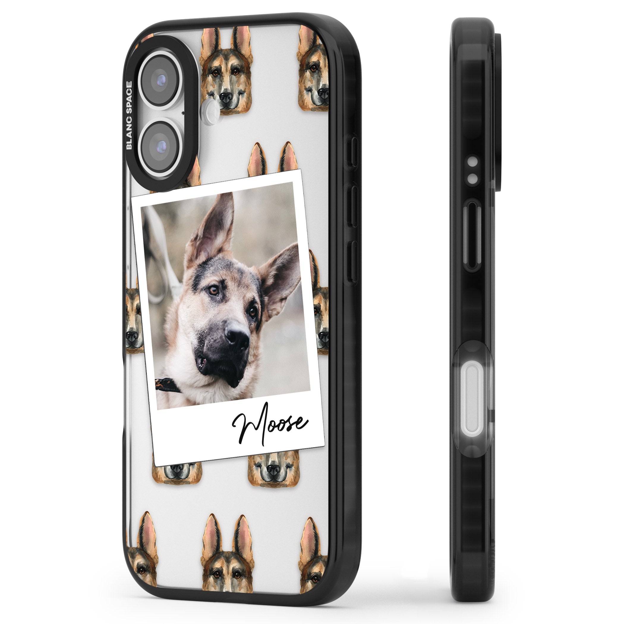 Personalised German Shepherd Instant Camera Photo iPhone 17 Impact Black Phone Case Side Profile