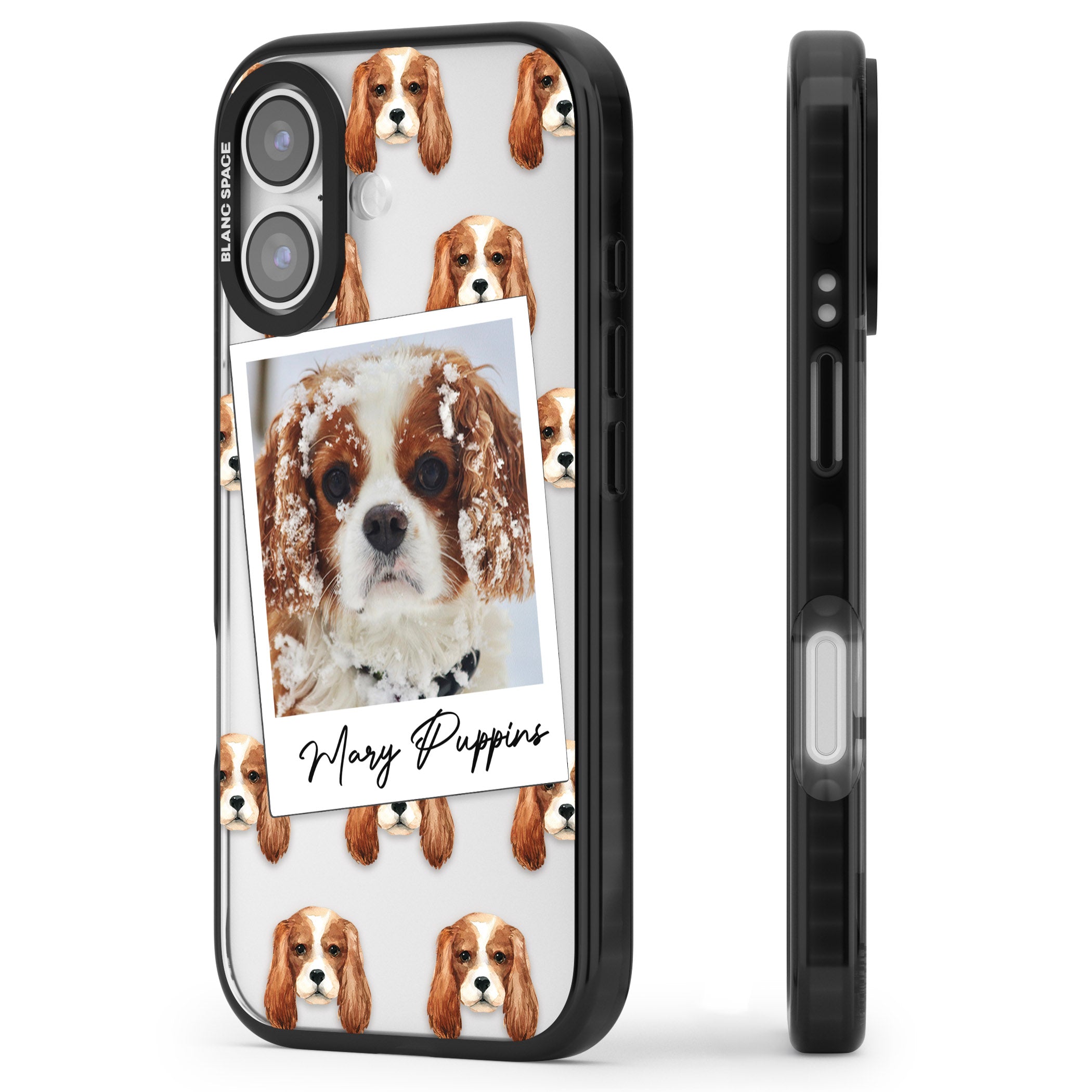 Personalised Cavalier King Charles Instant Camera Photo iPhone 17 Impact Black Phone Case Side Profile