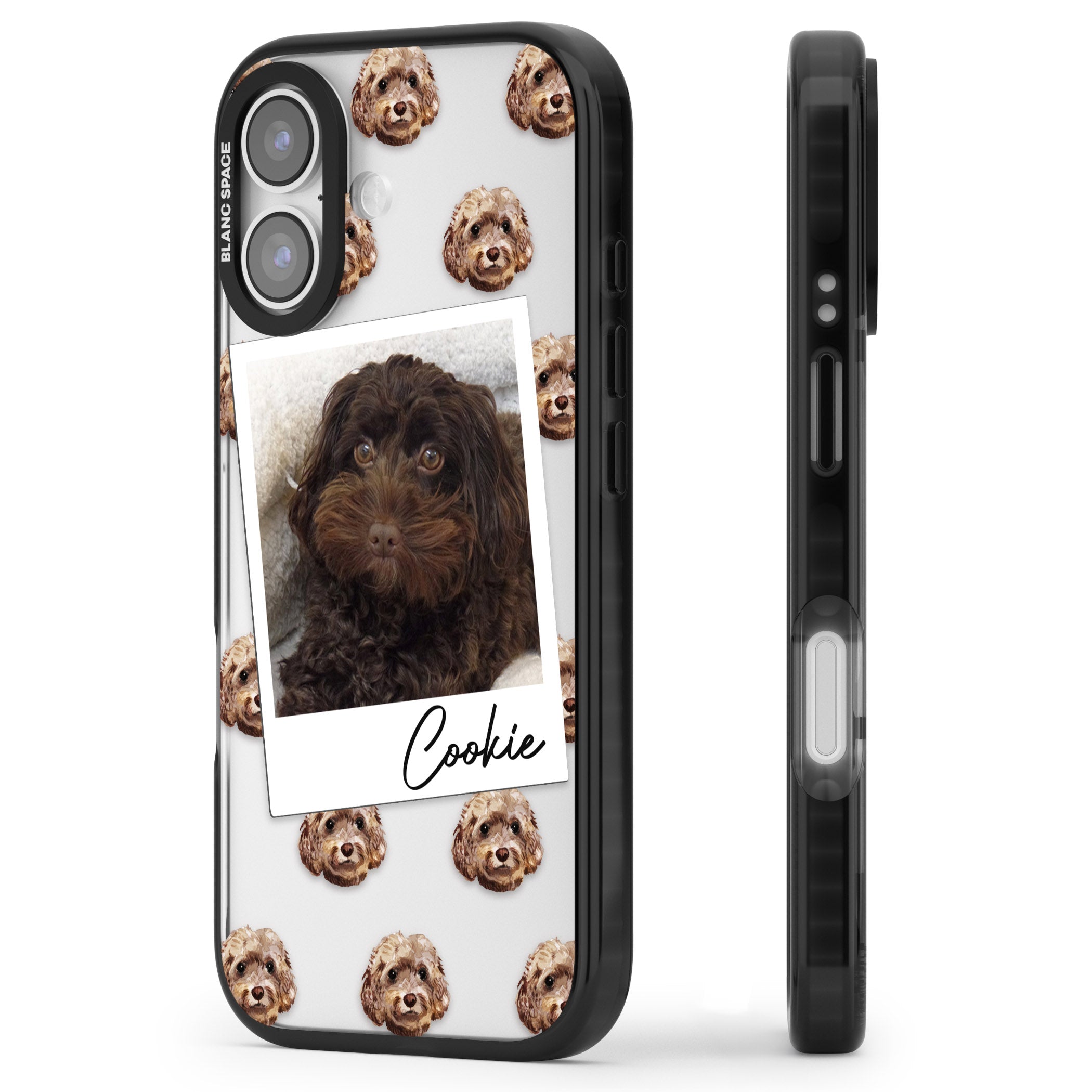 Personalised Brown Cockapoo Instant Camera Photo iPhone 17 Impact Black Phone Case Side Profile