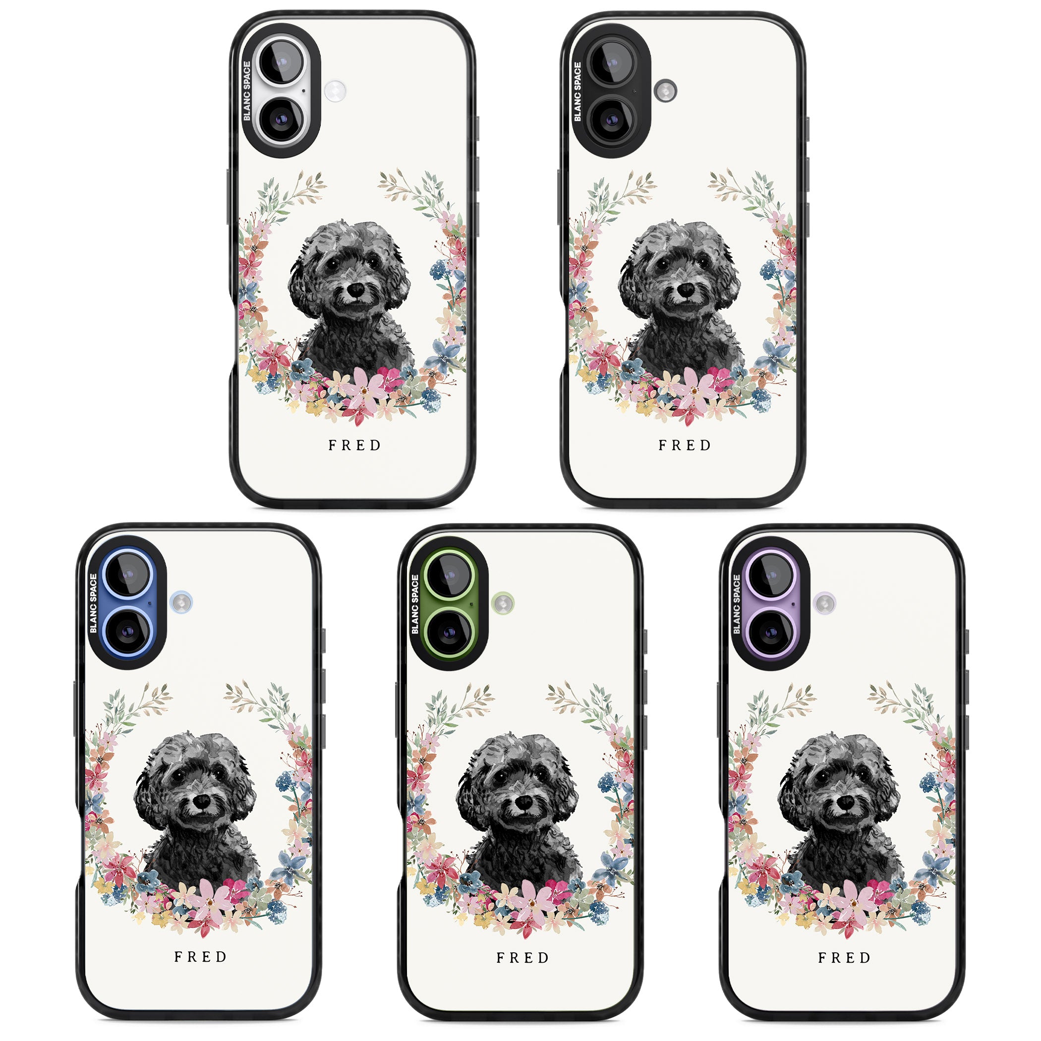 Personalised Black Cockapoo Floral Portrait iPhone 17 Impact Black Phone Case APT Impact Protection