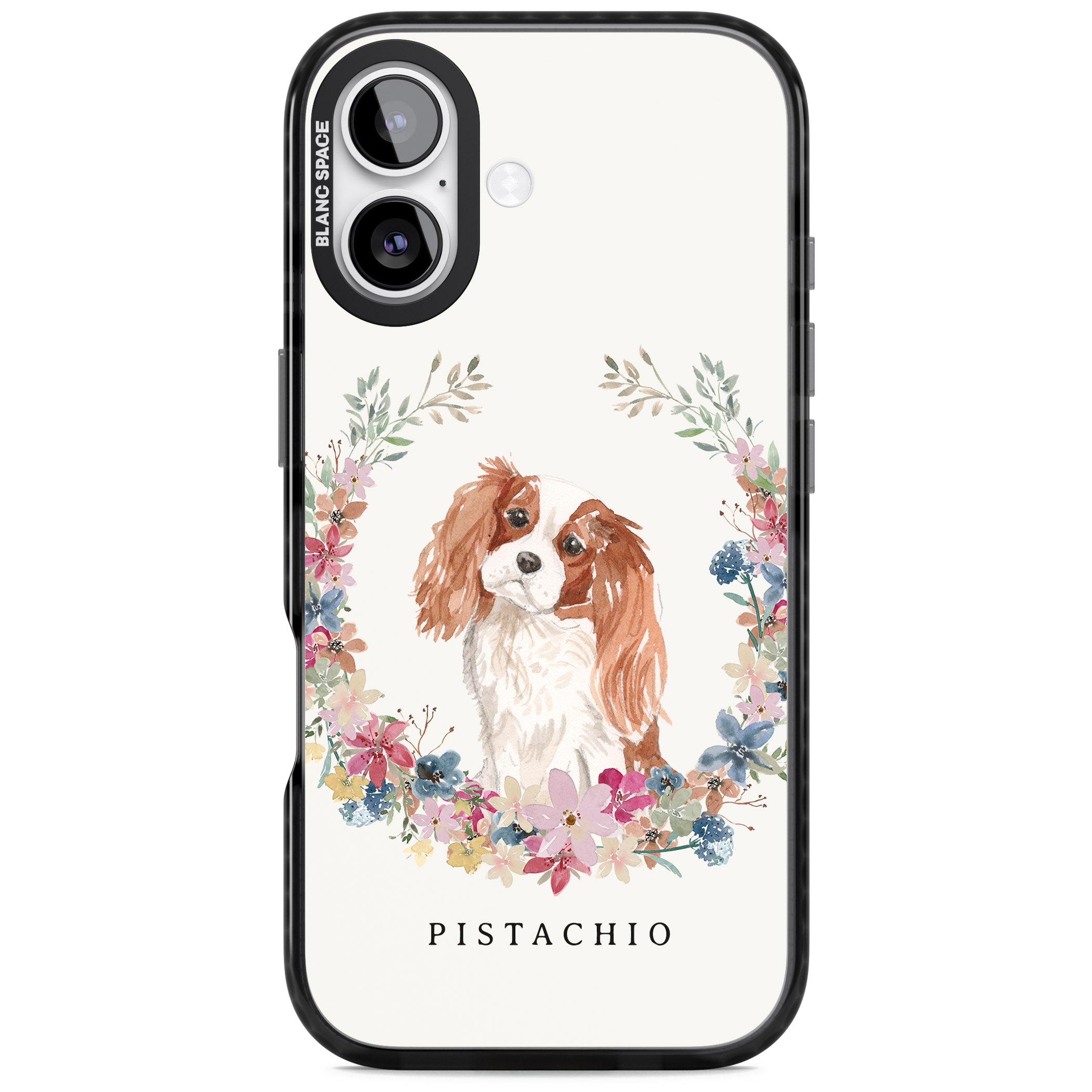 Personalised Cavalier King Charles Floral Portrait iPhone 17 Impact Black Phone Case