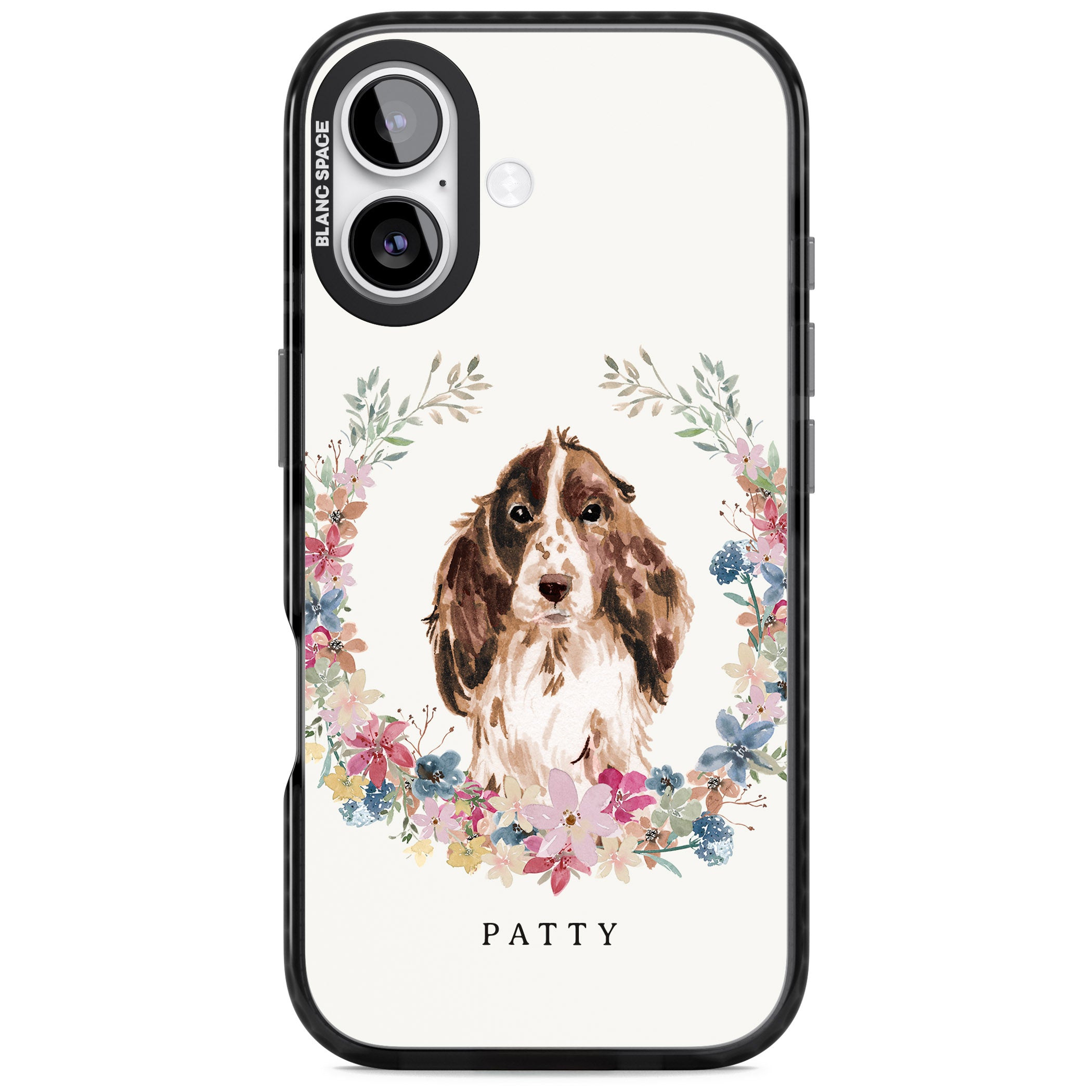Personalised Cocker Spaniel Floral Portrait iPhone 17 Impact Black Phone Case