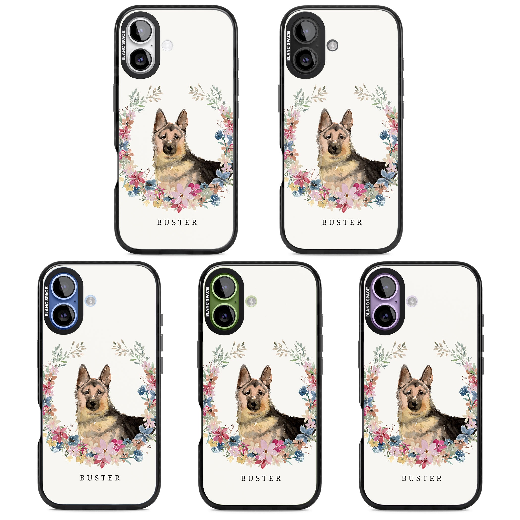 Personalised German Shepherd Floral Portrait iPhone 17 Impact Black Phone Case APT Impact Protection