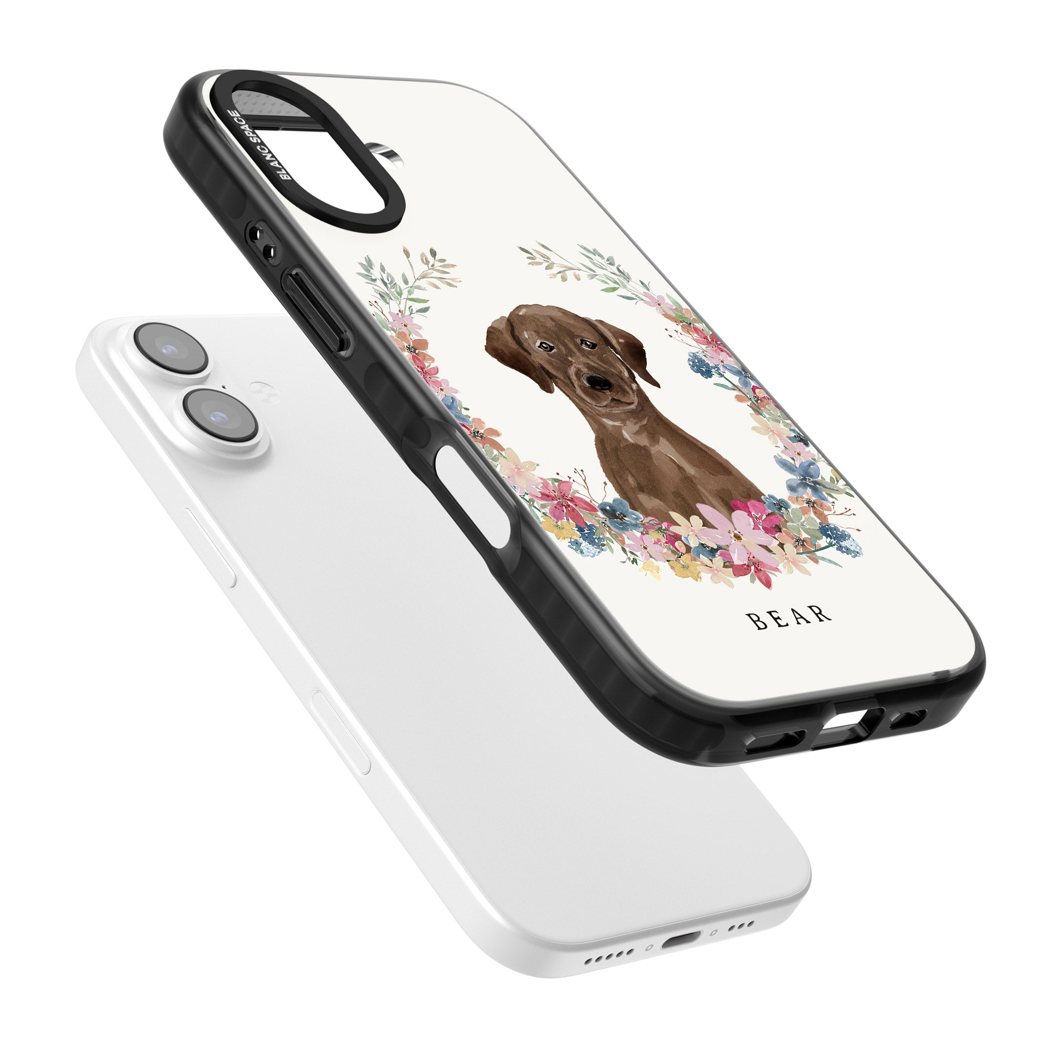 Personalised Chocolate Labrador Floral Portrait iPhone 17 Impact Black Phone Case Colours