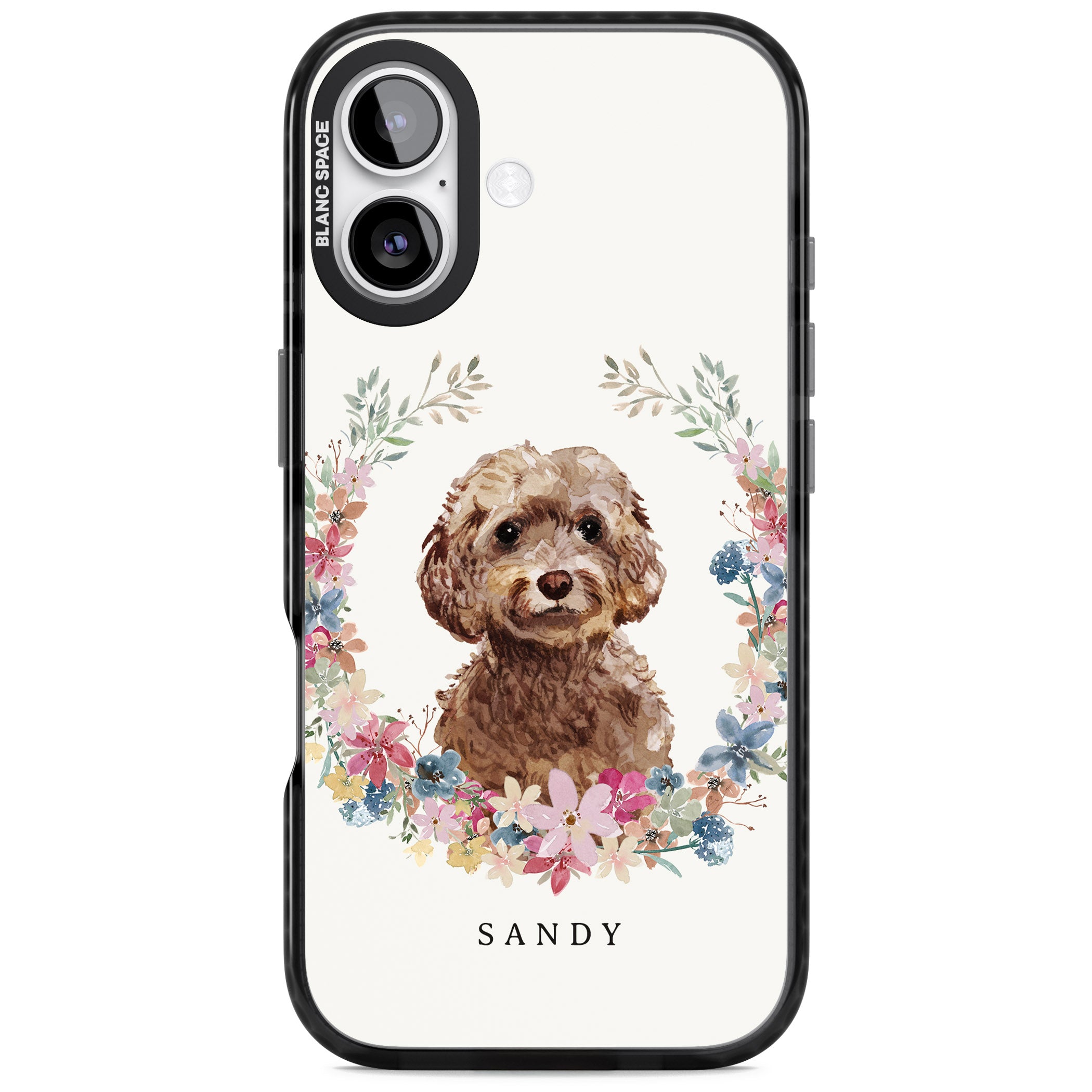 Personalised Brown Cockapoo Floral Portrait iPhone 17 Impact Black Phone Case