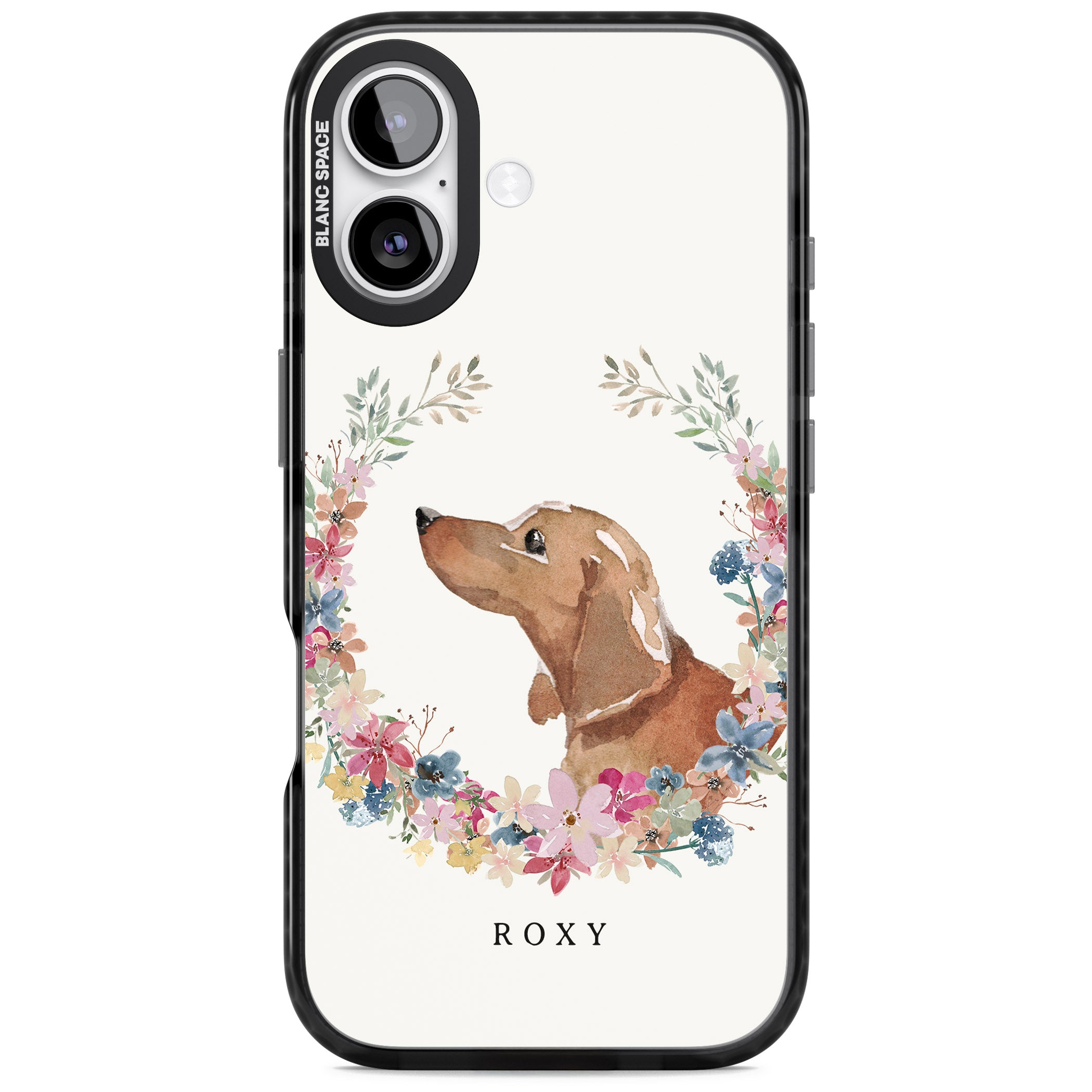 Personalised Tan Dachshund Floral Portrait iPhone 17 Impact Black Phone Case