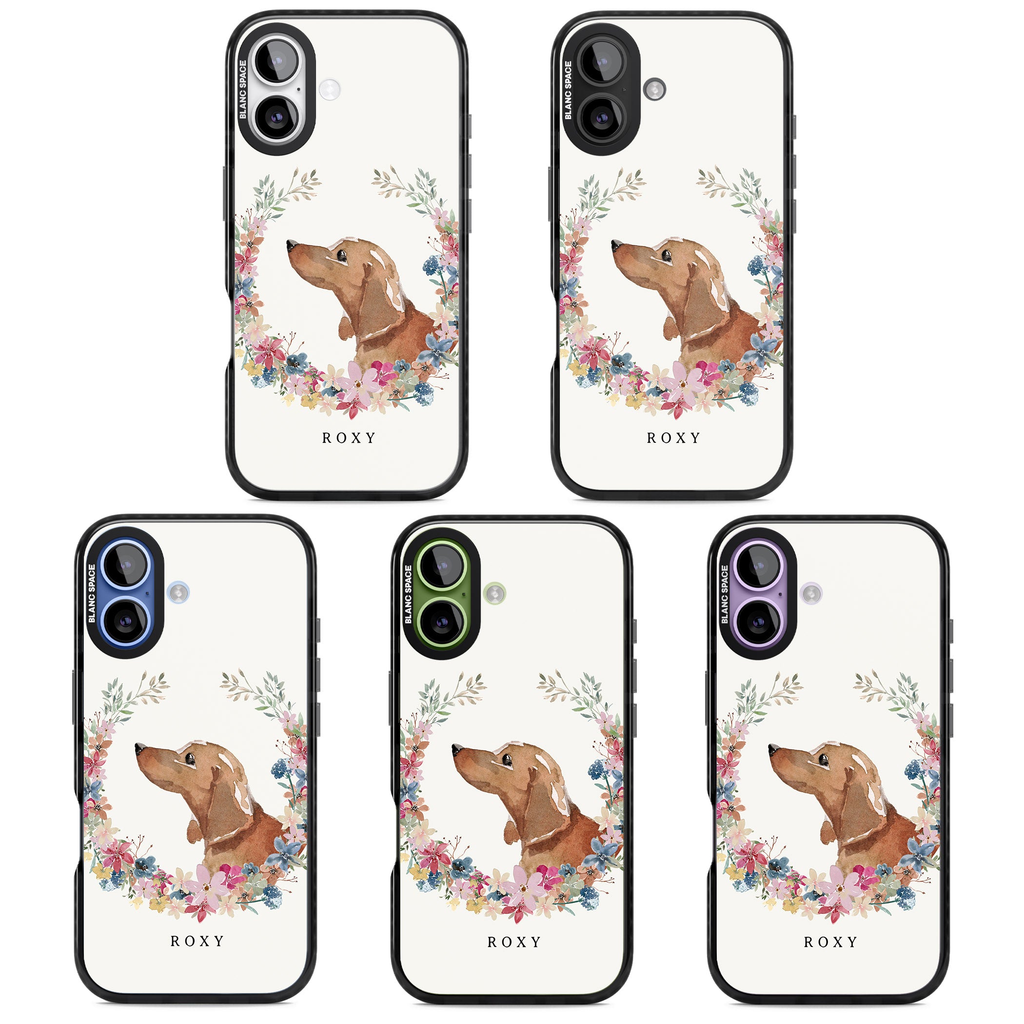 Personalised Tan Dachshund Floral Portrait iPhone 17 Impact Black Phone Case APT Impact Protection