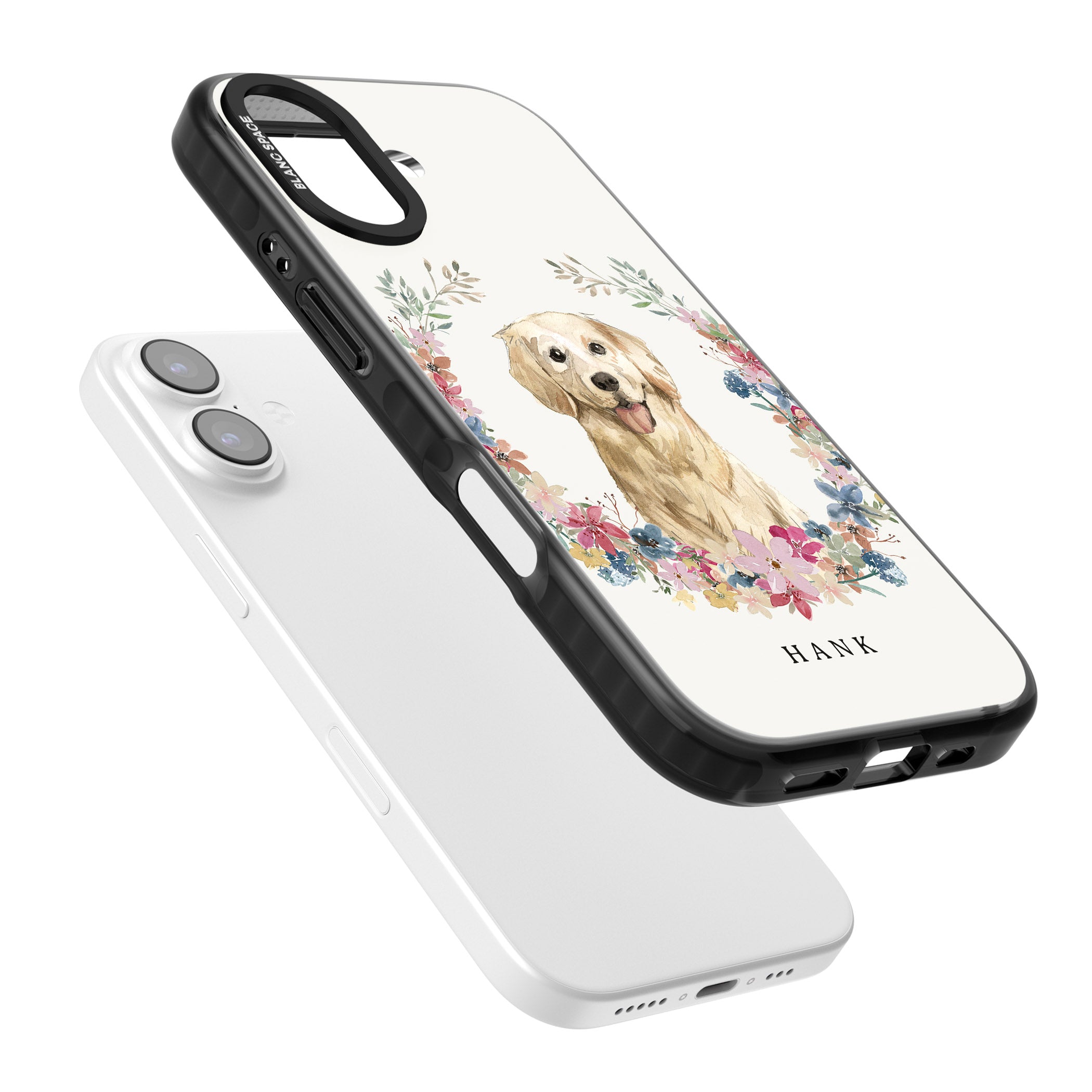 Personalised Golden Retriever Floral Portrait iPhone 17 Impact Black Phone Case Colours