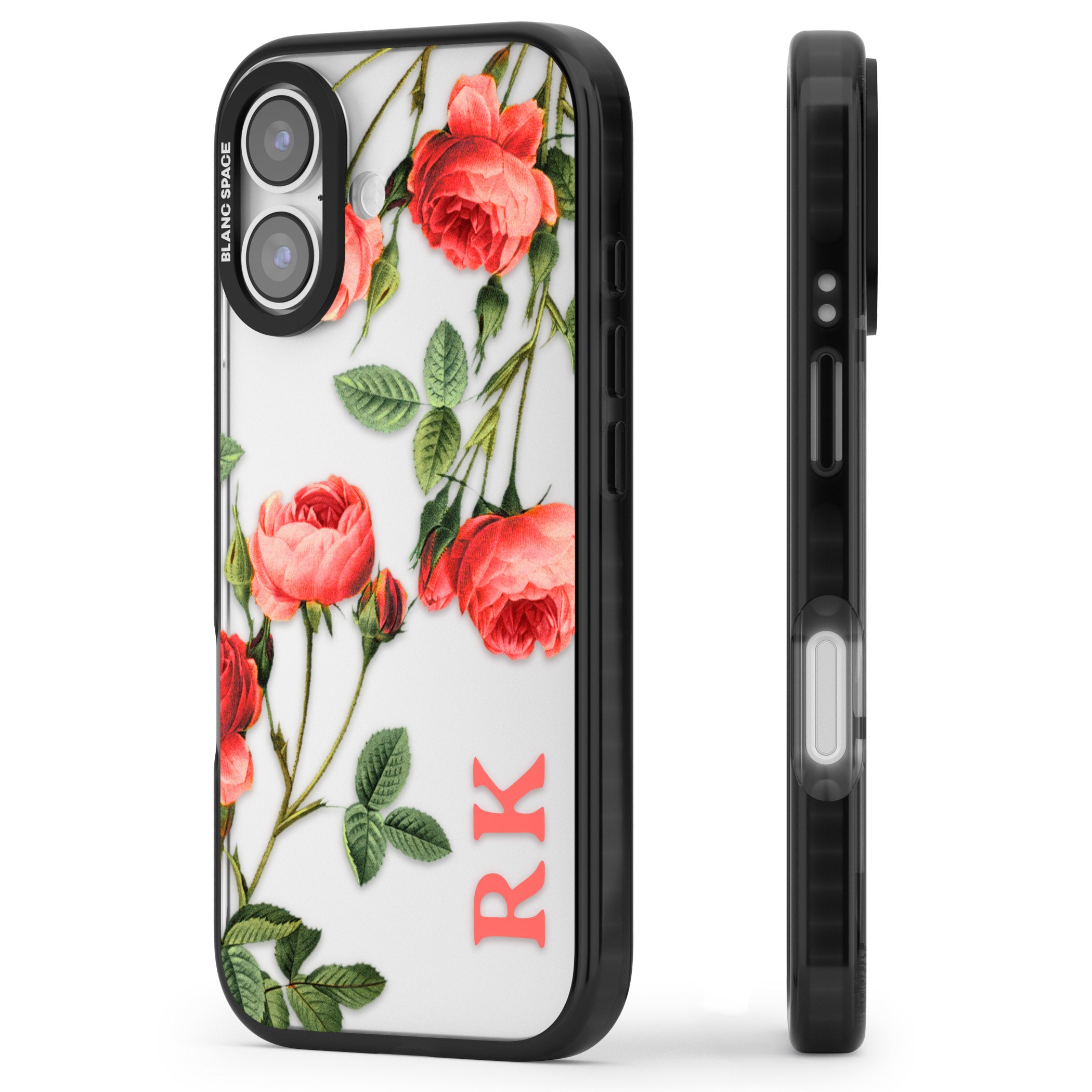 Personalised Vintage Floral Rose iPhone 17 Impact Black Phone Case Side Profile