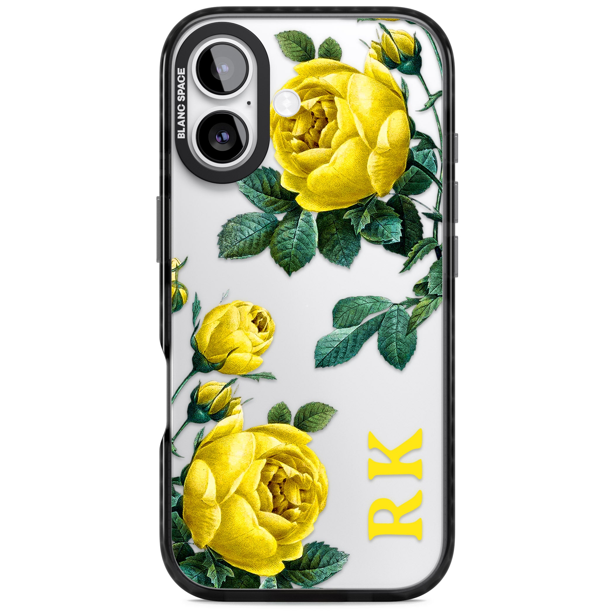 Personalised Vintage Floral Yellow Roses iPhone 17 Impact Black Phone Case