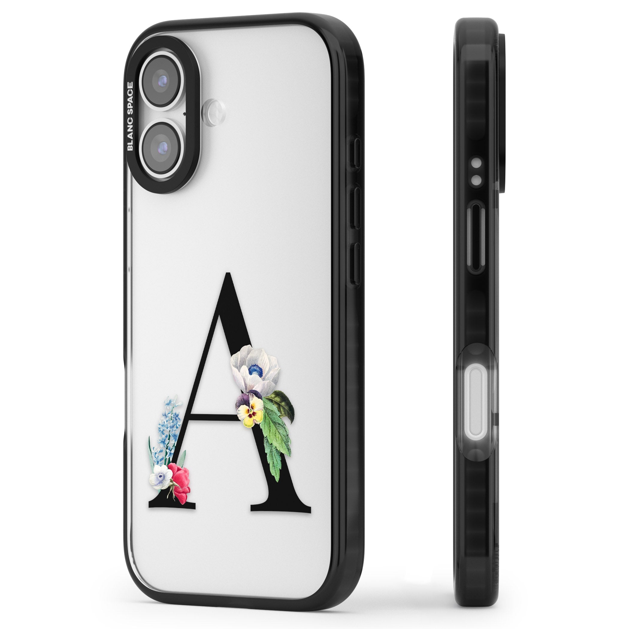 Personalised Floral Initial iPhone 17 Impact Black Phone Case Side Profile