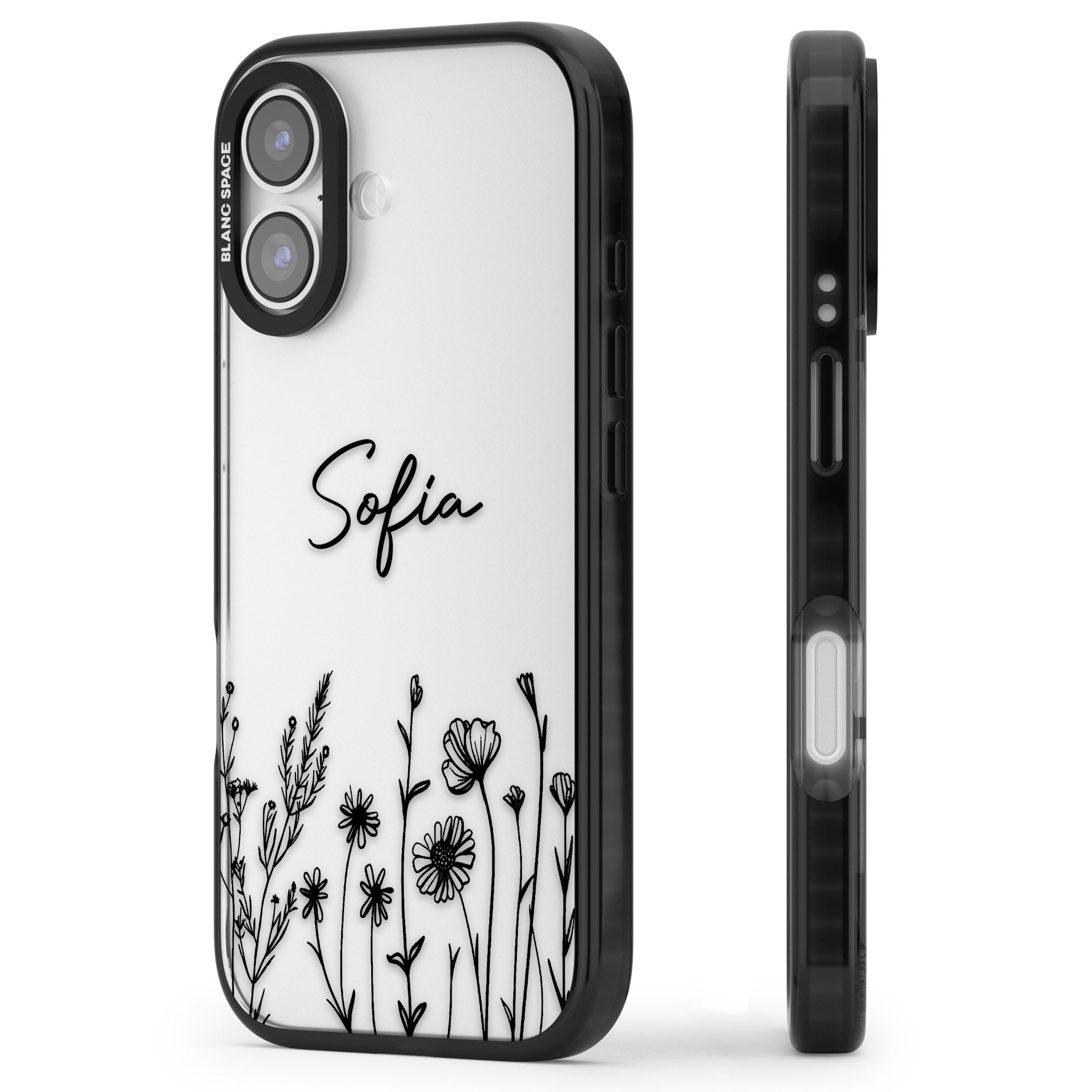 Personalised Black Wildflowers iPhone 17 Impact Black Phone Case Side Profile
