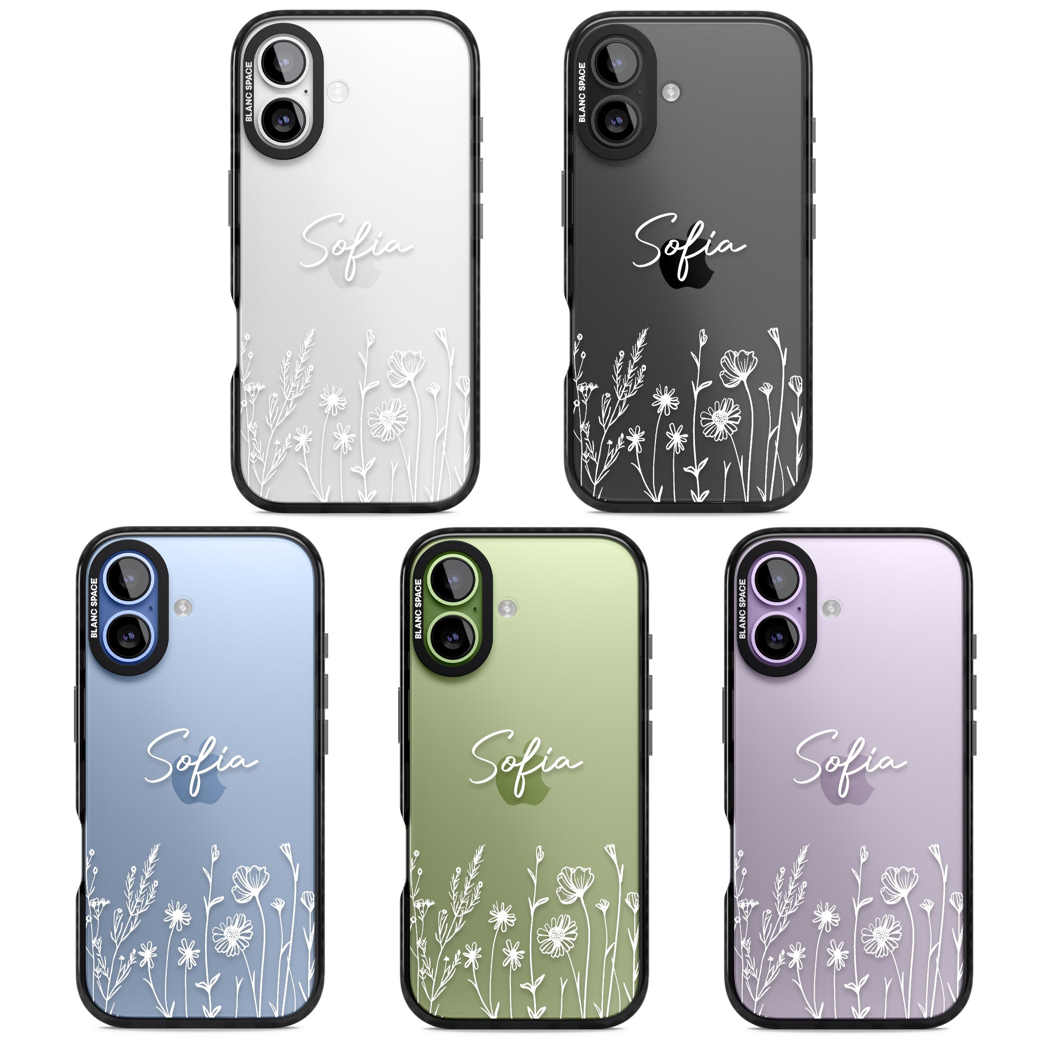 Personalised White Wildflowers iPhone 17 Impact Black Phone Case APT Impact Protection