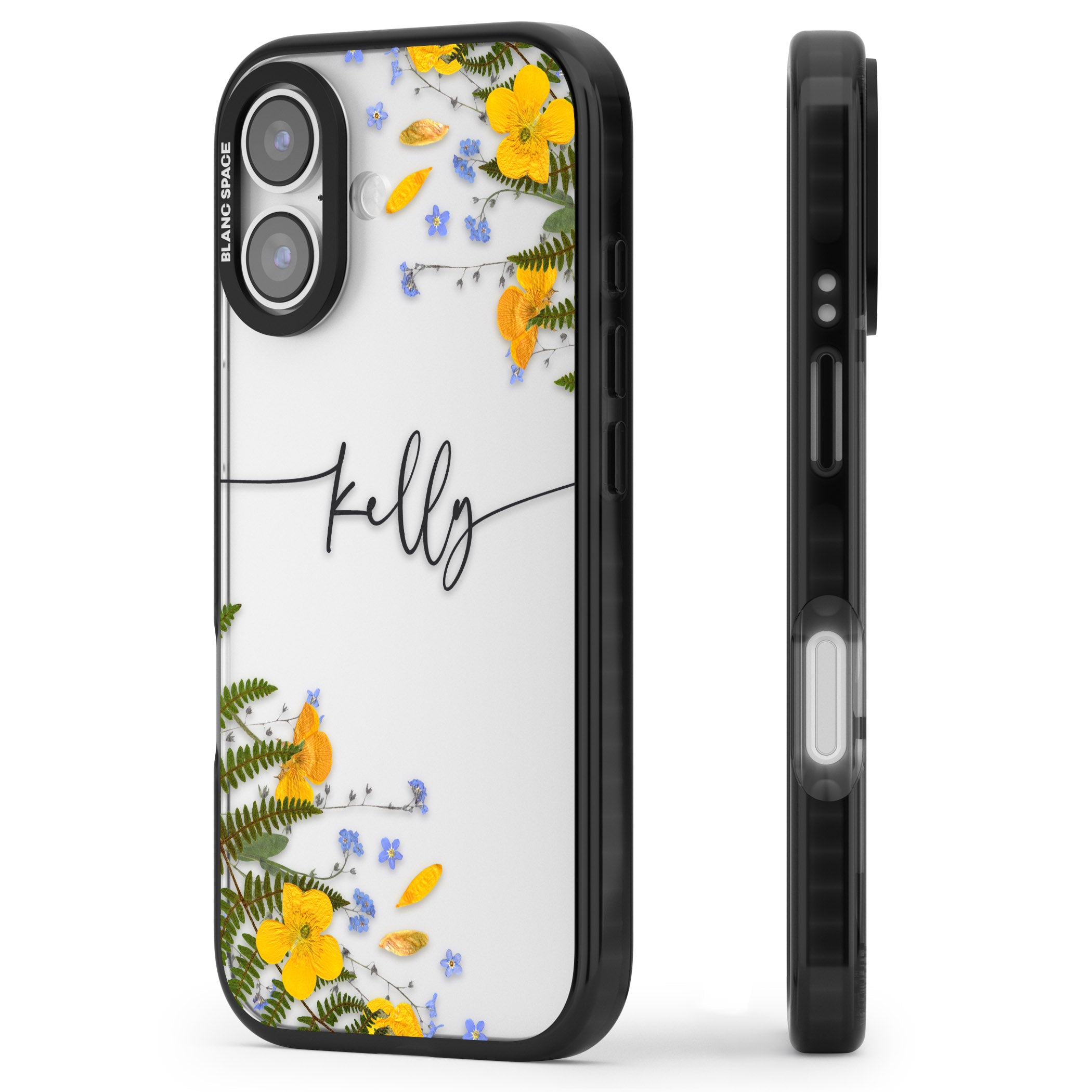 Personalised Ferns & Wildflowers iPhone 17 Impact Black Phone Case Side Profile