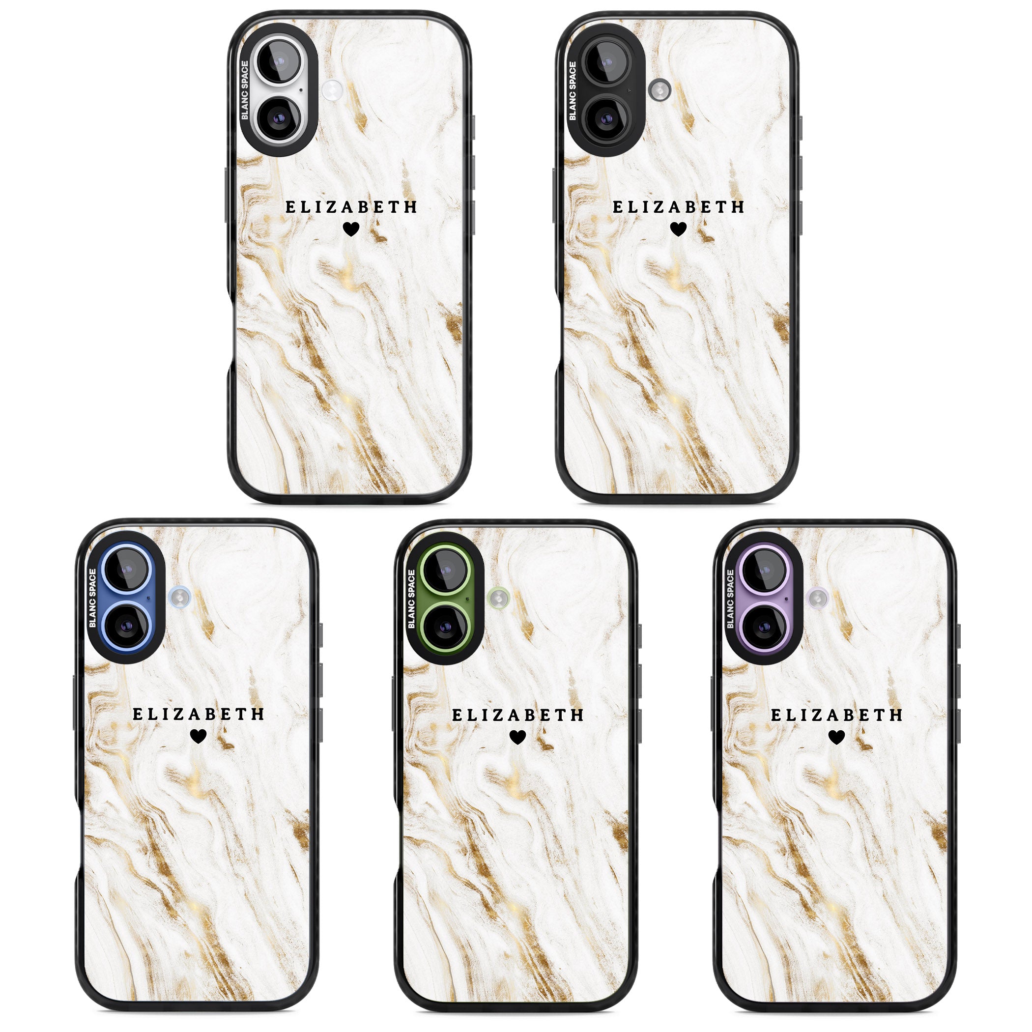 Personalised White & Gold Swirl Marble iPhone 17 Impact Black Phone Case APT Impact Protection